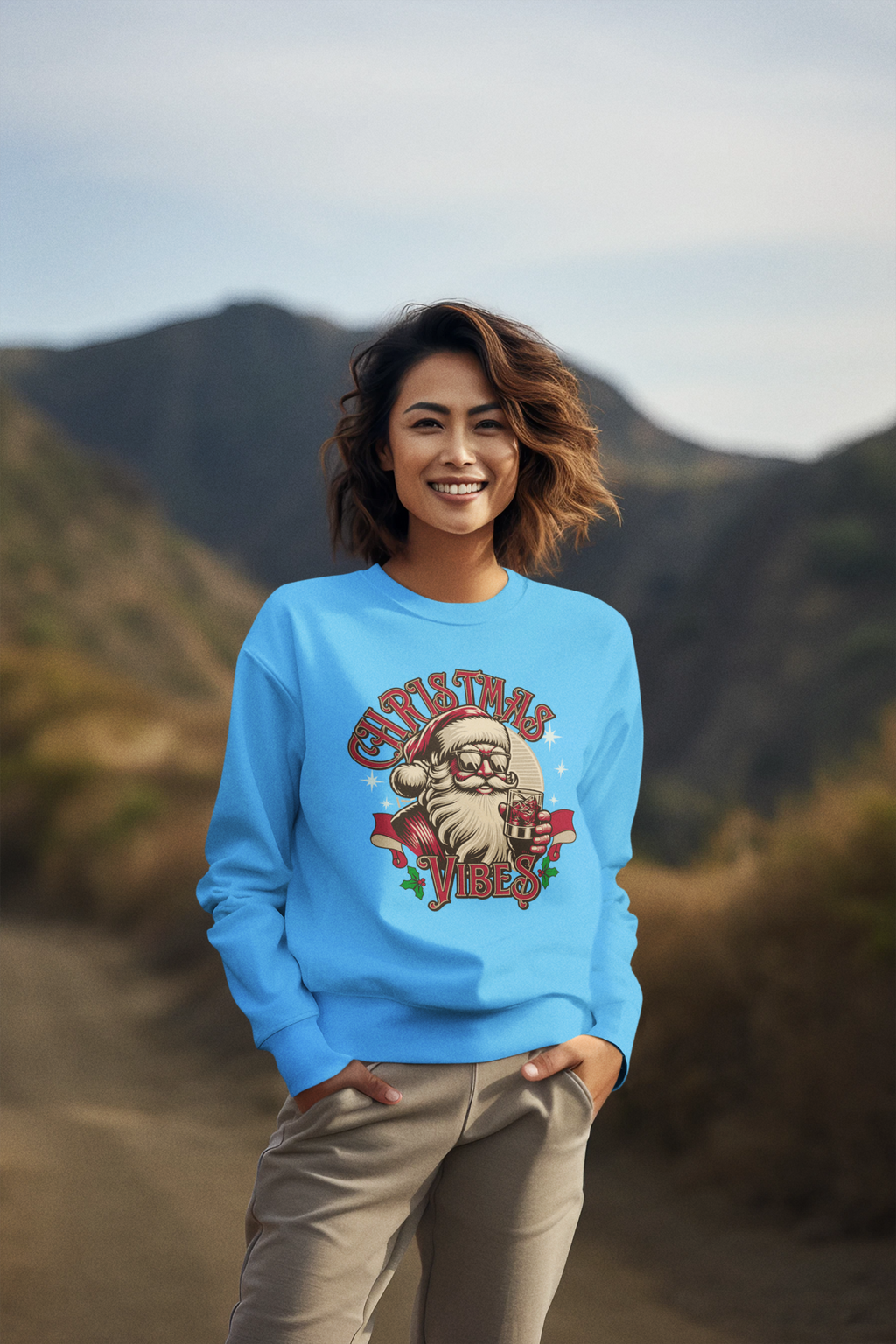 Sweatshirt — Retro Santa "Christmas Vibes" Holiday Crewneck