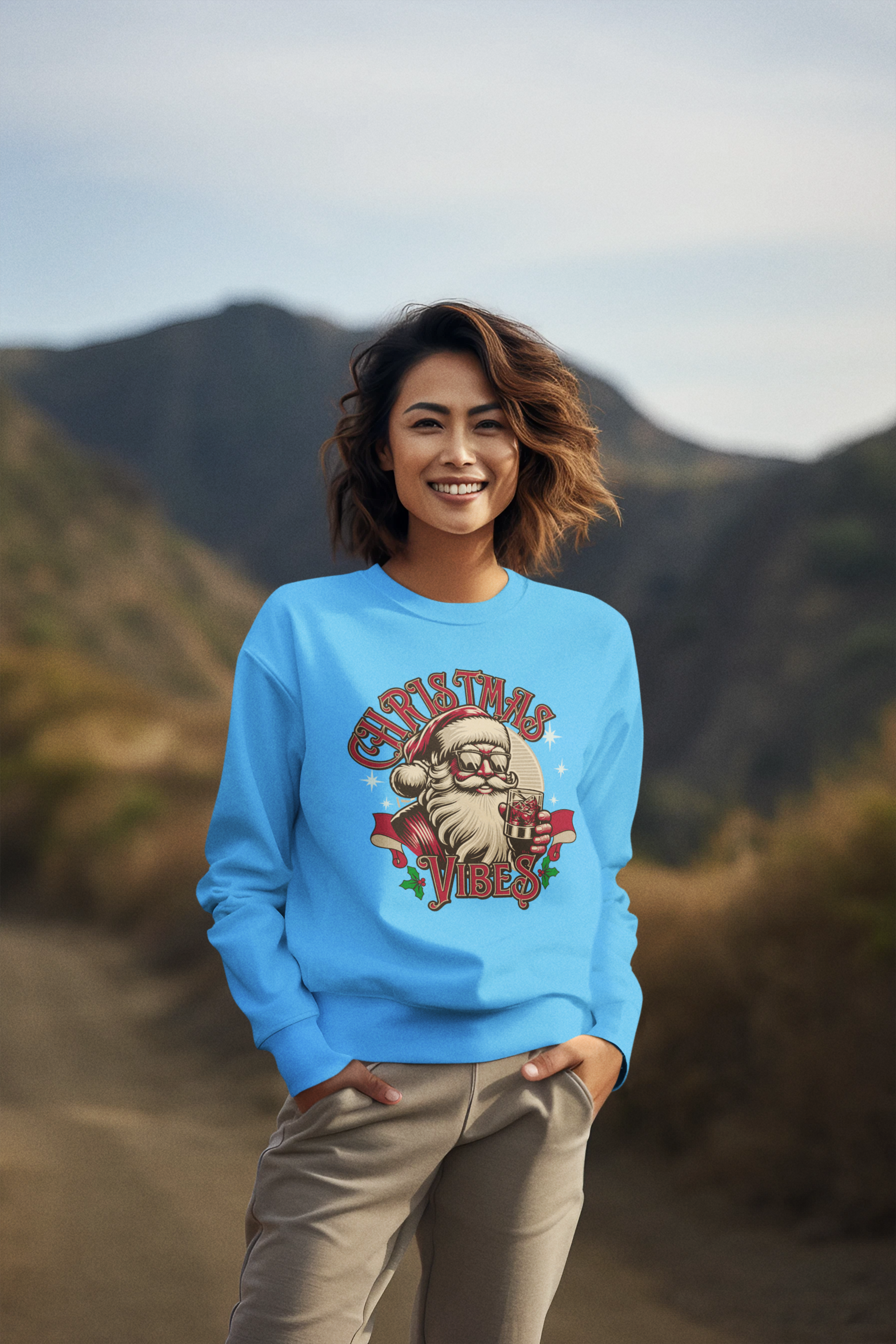Sweatshirt — Retro Santa "Christmas Vibes" Holiday Crewneck
