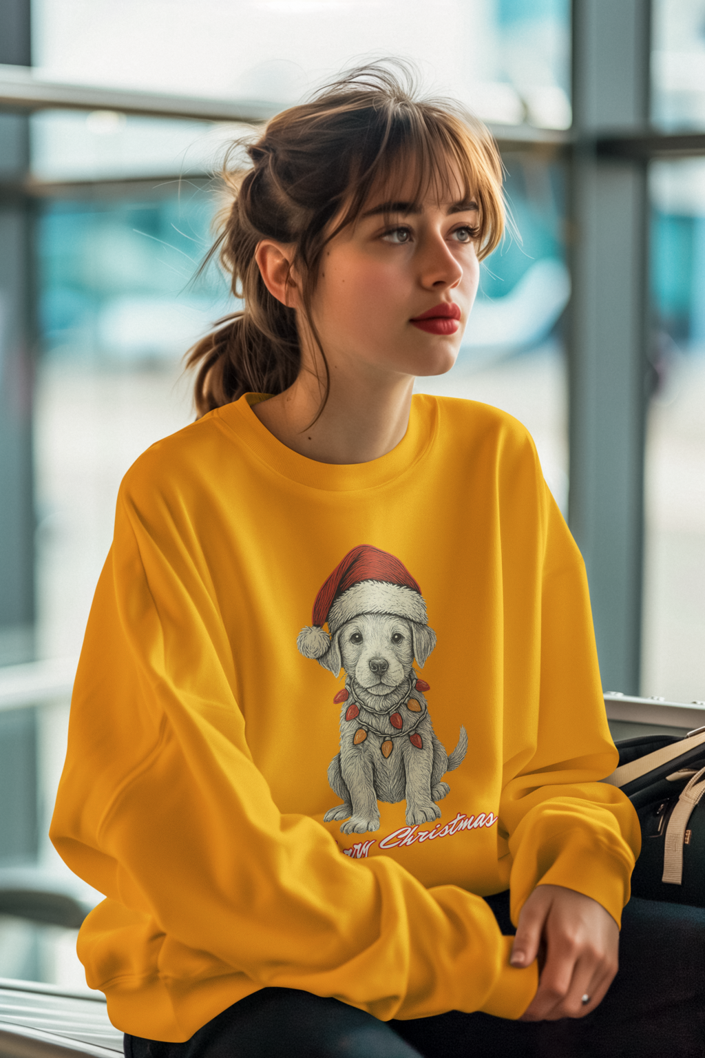 Christmas Puppy Sweatshirt – 'Merry Christmas' Labrador in Santa Hat Crewneck