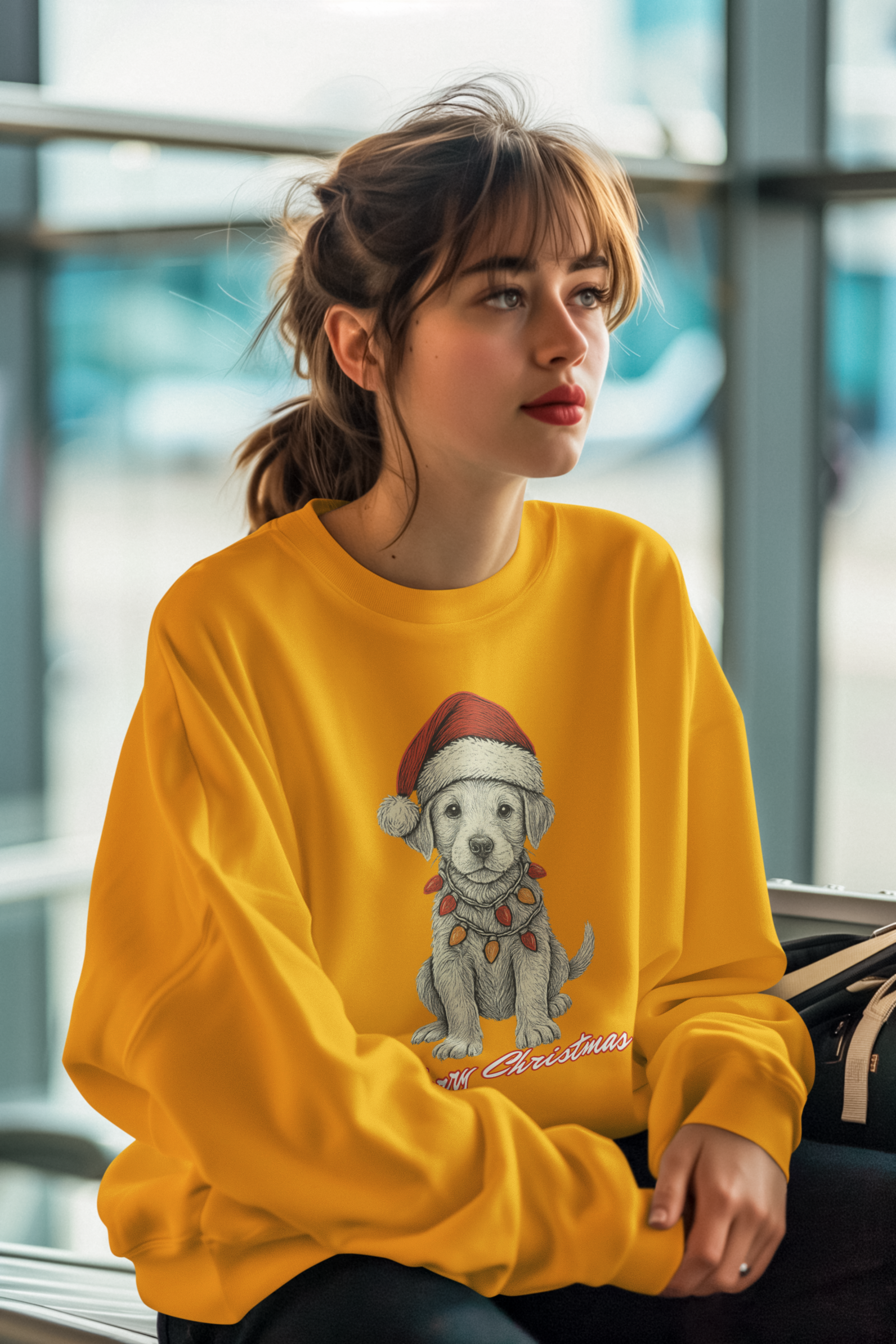 Christmas Puppy Sweatshirt – 'Merry Christmas' Labrador in Santa Hat Crewneck