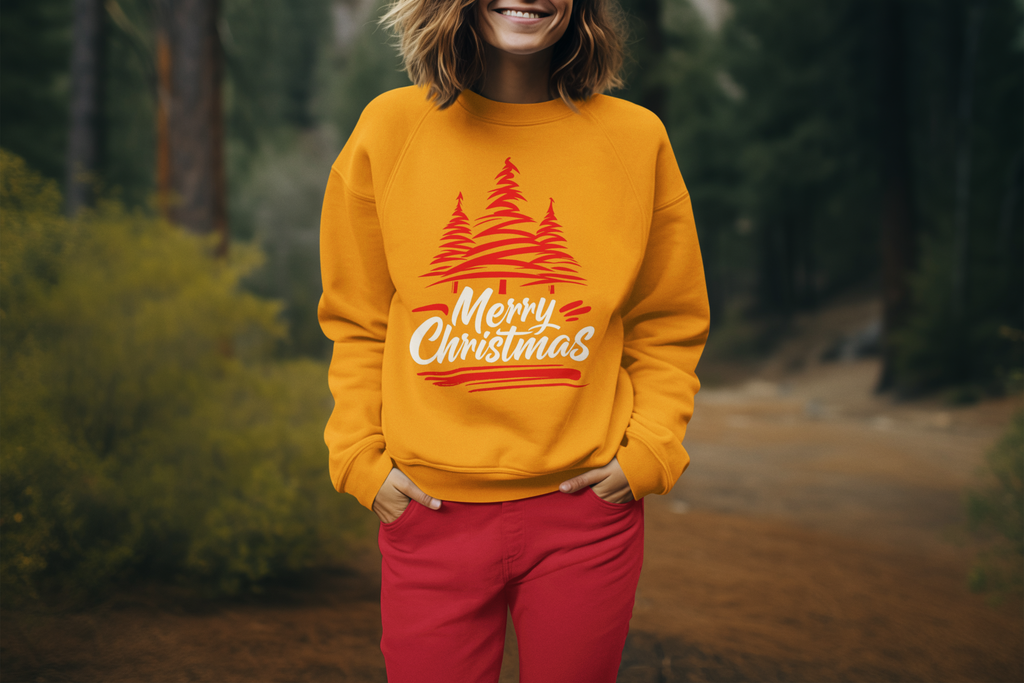 Merry Christmas Crewneck Sweatshirt — Red Tree Holiday Sweatshirt