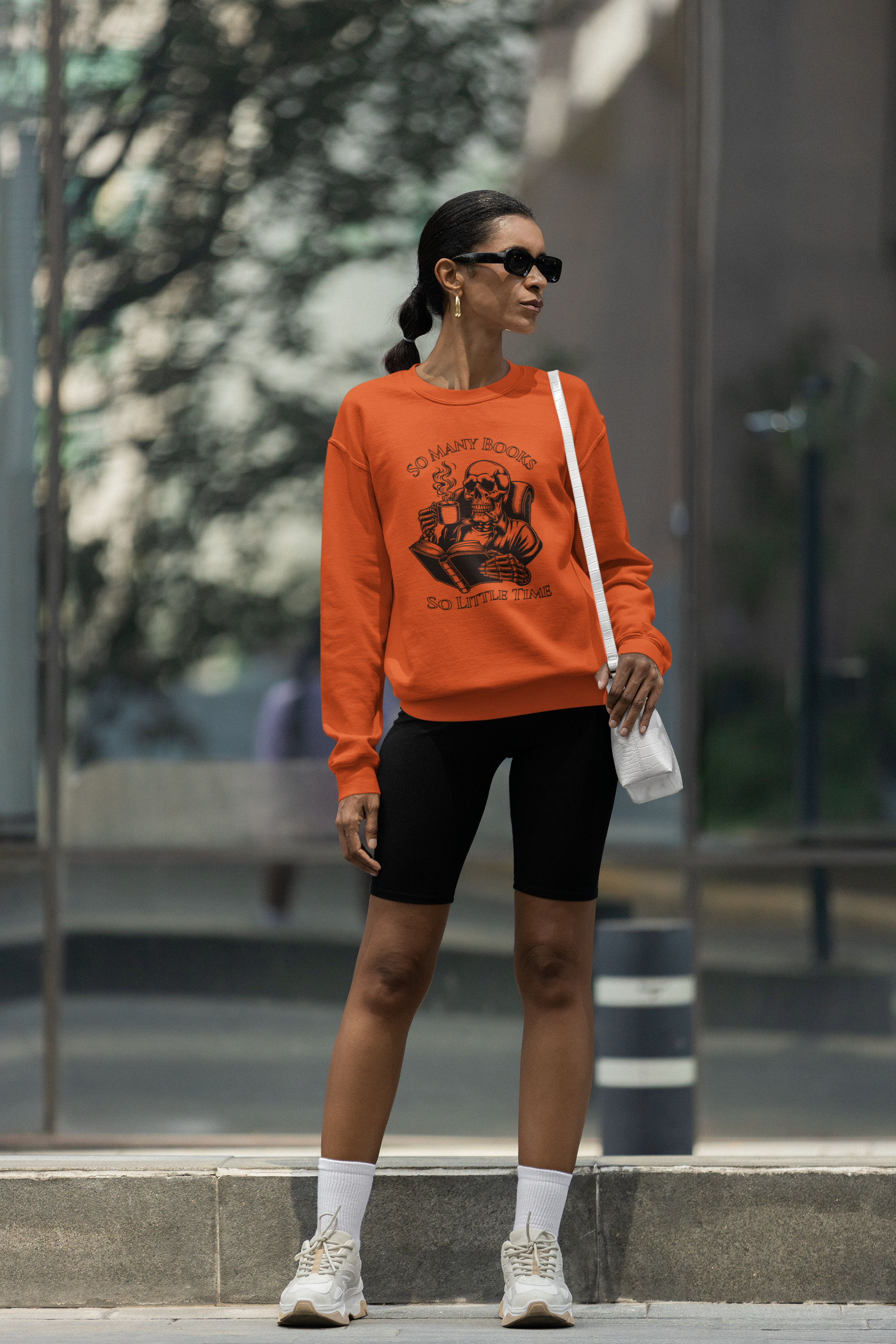 Reading Skull Crewneck Sweatshirt — "So Many Books, So Little Time"