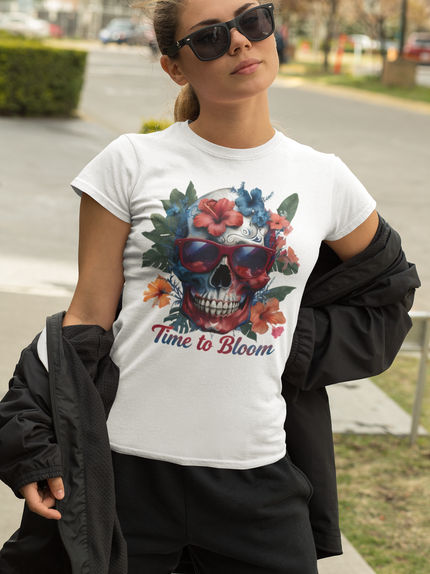 Skull Floral Tee - Time to Bloom, Unisex T-Shirt, Graphic Tee, Gift for Flower Lovers, Vintage Style Apparel