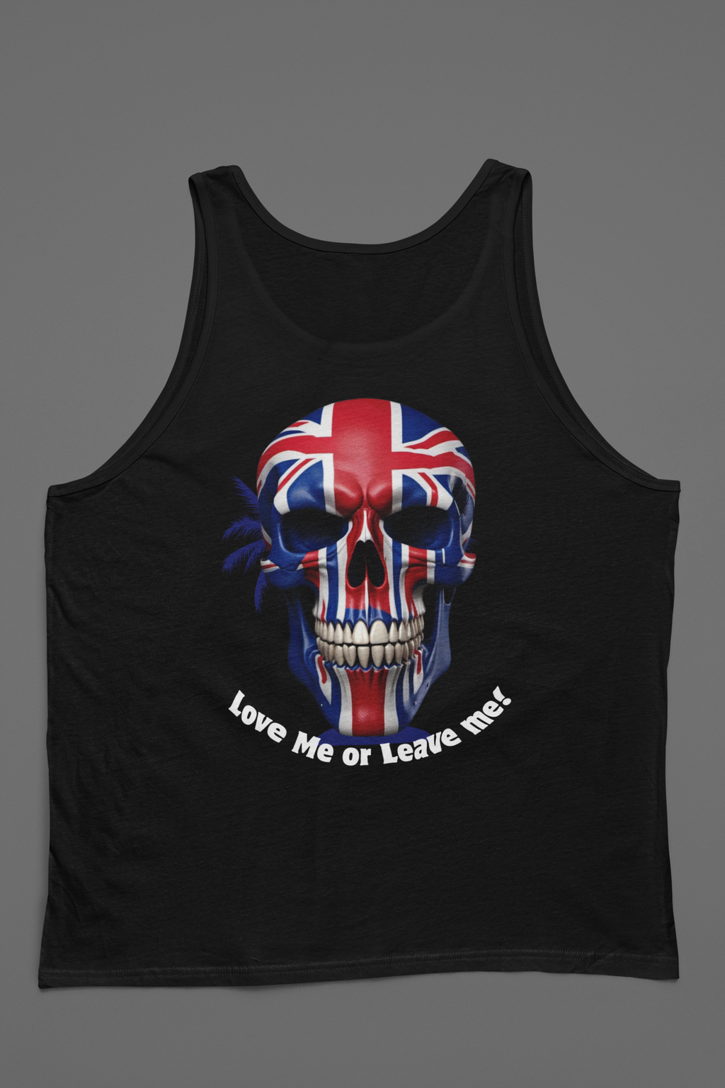 Union Jack Skull Unisex Jersey Tank - Love Me or Leave Me, Festival Top, Summer Wear, Music Event Shirt, Edgy Fashion