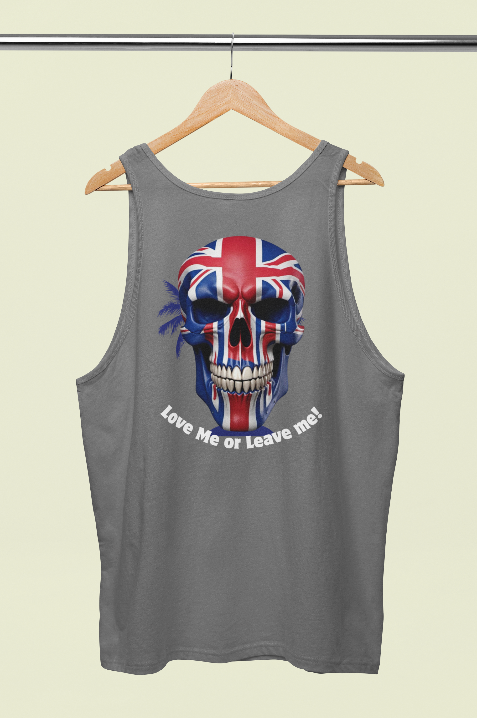 Union Jack Skull Unisex Jersey Tank - Love Me or Leave Me, Festival Top, Summer Wear, Music Event Shirt, Edgy Fashion