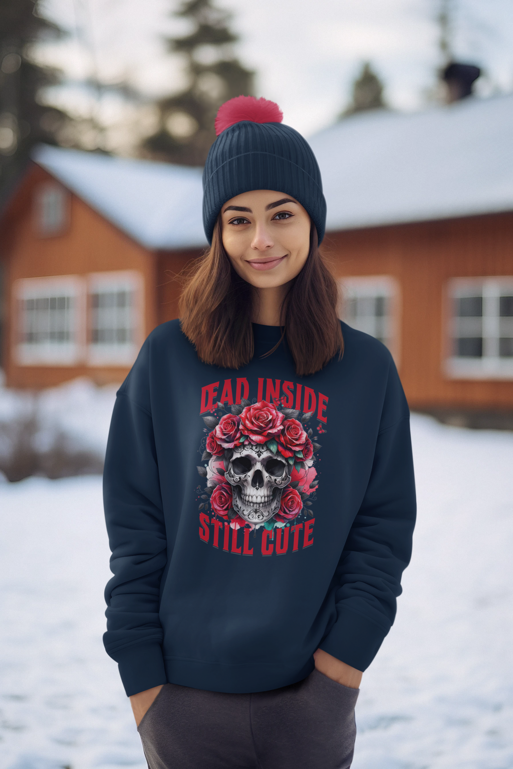 Dead Inside Still Cute Sweatshirt – Gothic Skull Rose Sweater, Dark Feminine Aesthetic Clothing, Alternative Cute Goth Pullover, Funny Goth Gift