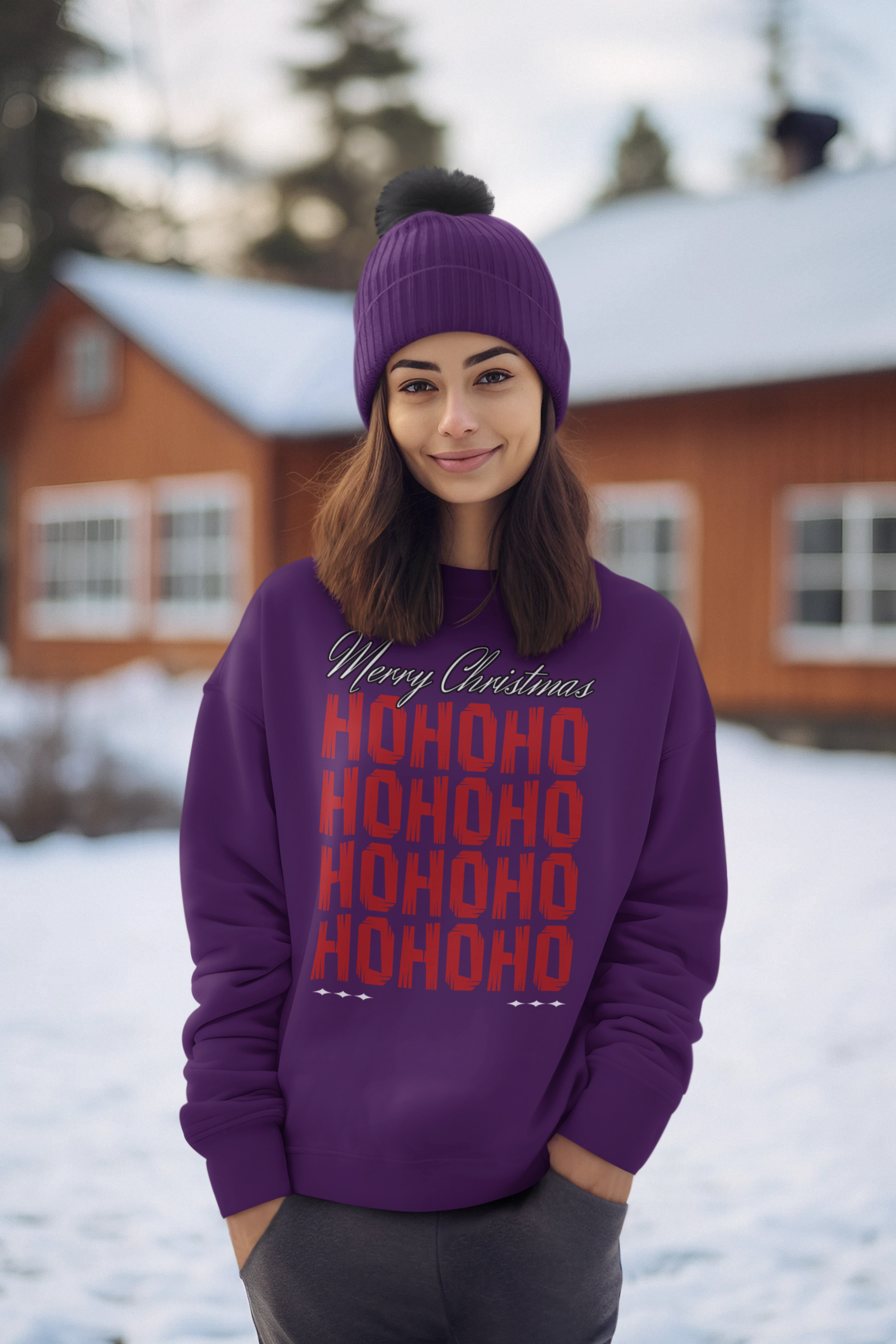 Christmas 'HO HO HO' Crewneck Sweatshirt – Merry Christmas Plaid Holiday Sweater