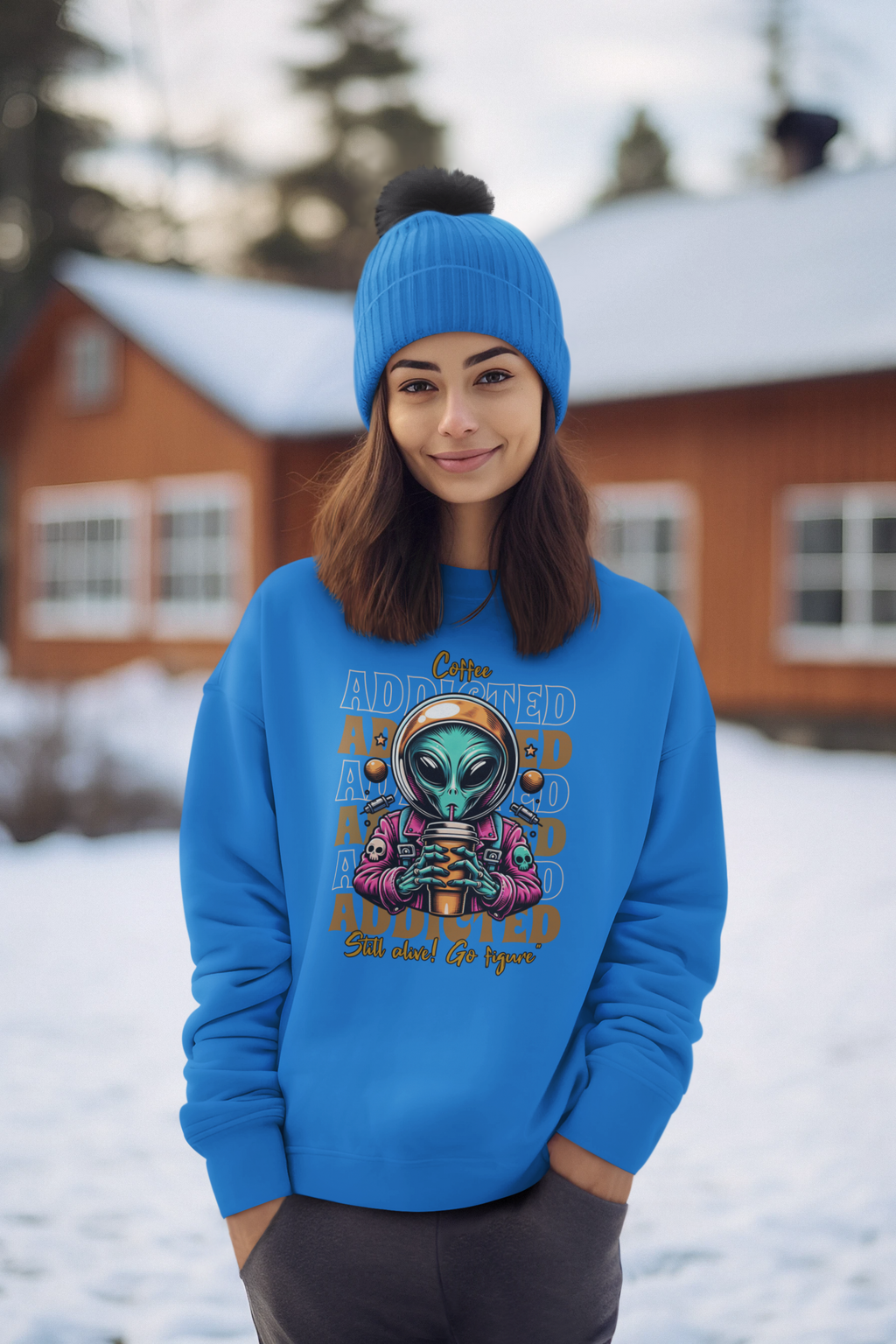Coffee Addicted Alien Crewneck Sweatshirt – Graphic Space Coffee Lover Pullover