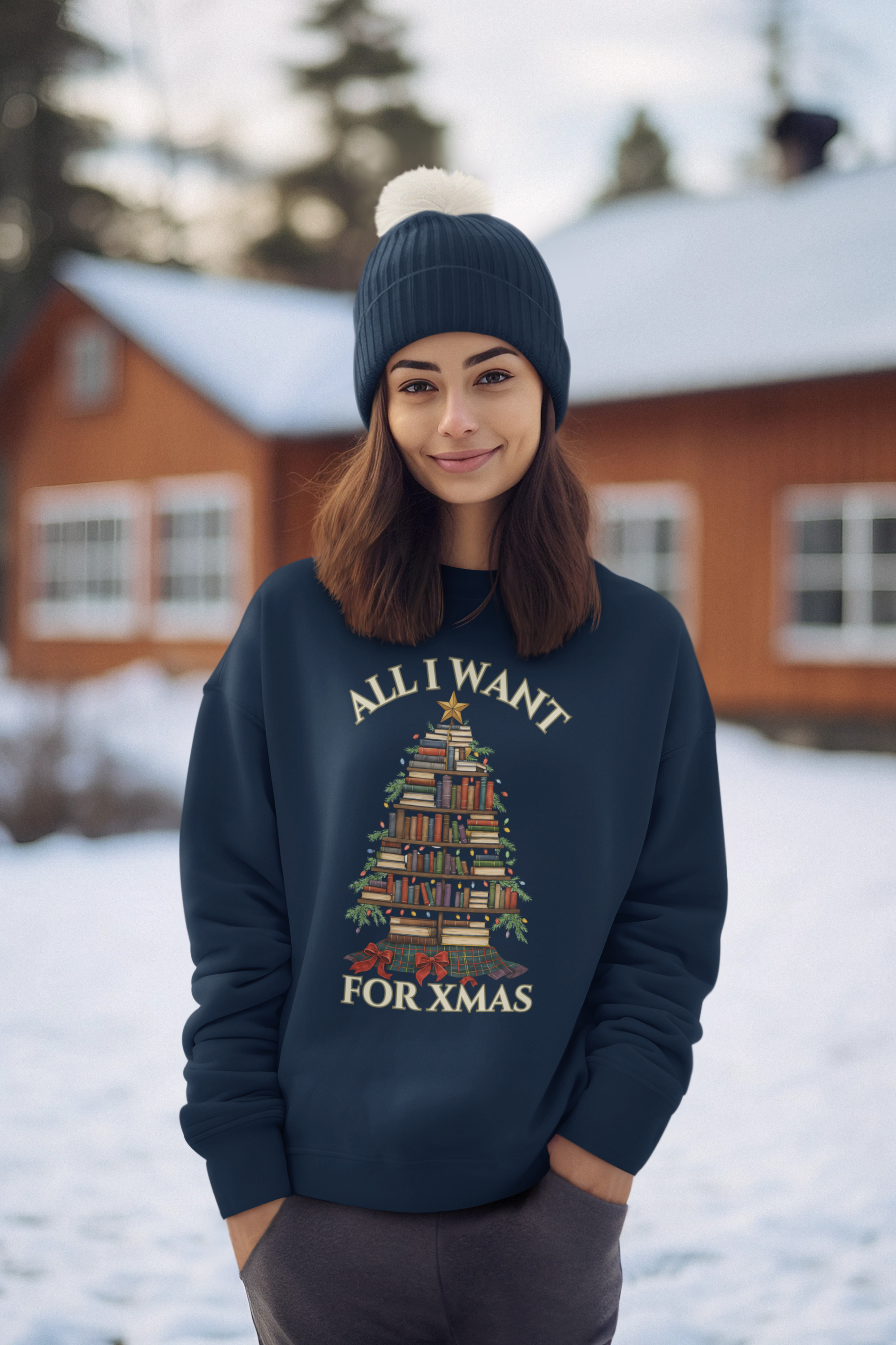 Christmas Book Lover Crewneck Sweatshirt - 'All I Want for XMAS'