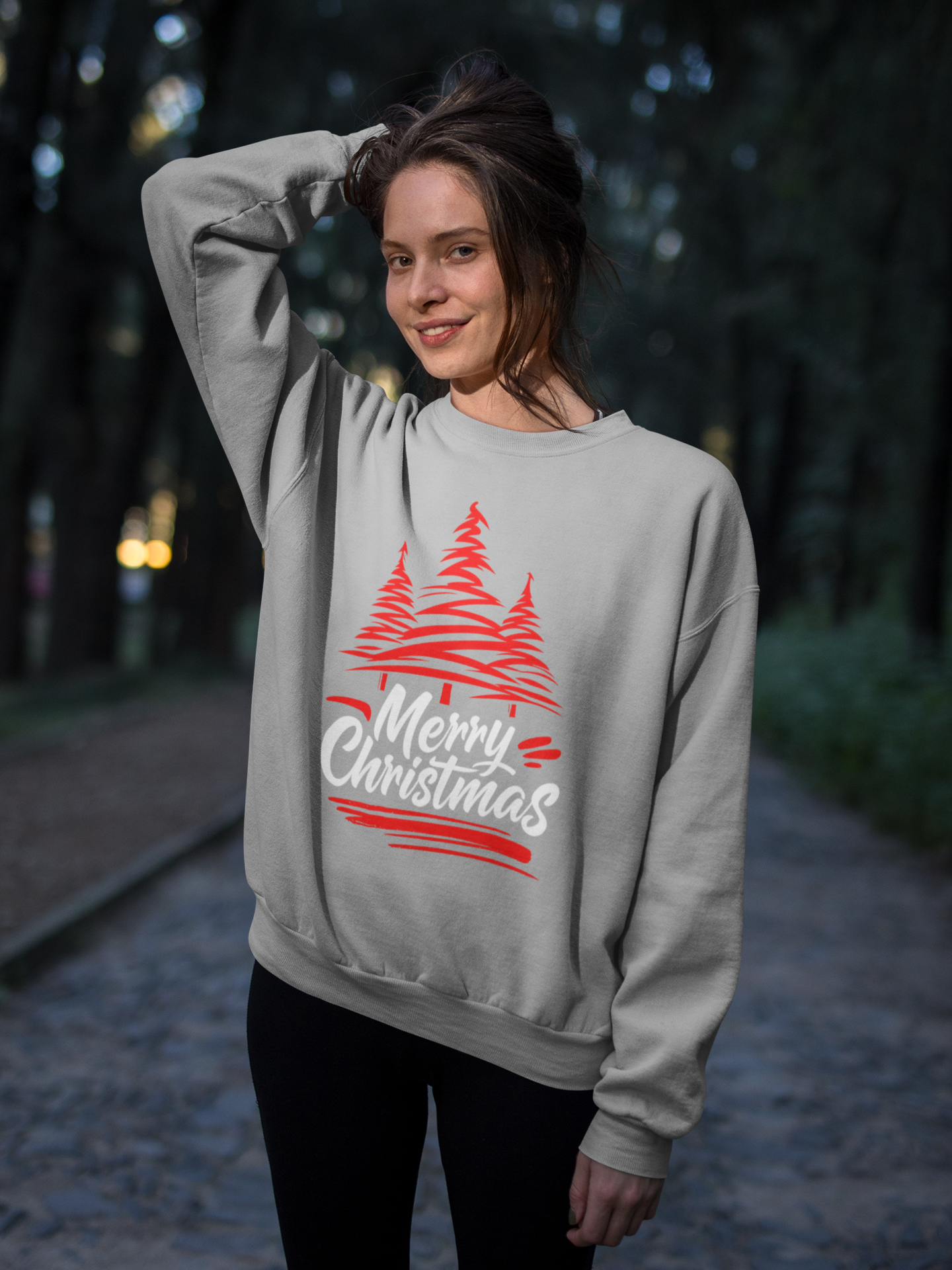 Merry Christmas Crewneck Sweatshirt — Red Tree Holiday Sweatshirt