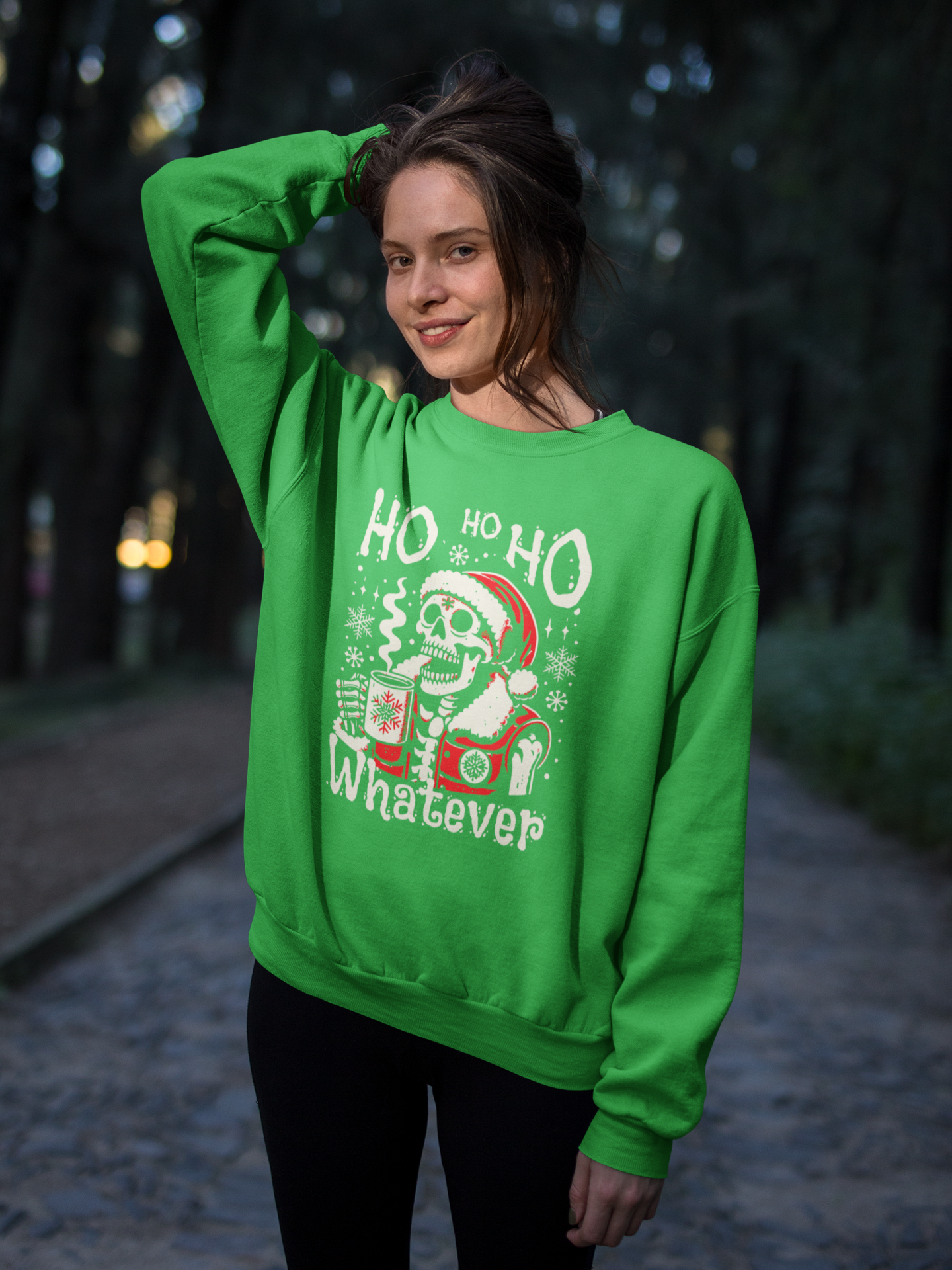Christmas Skeleton 'Ho Ho Ho Whatever' Crewneck Sweatshirt