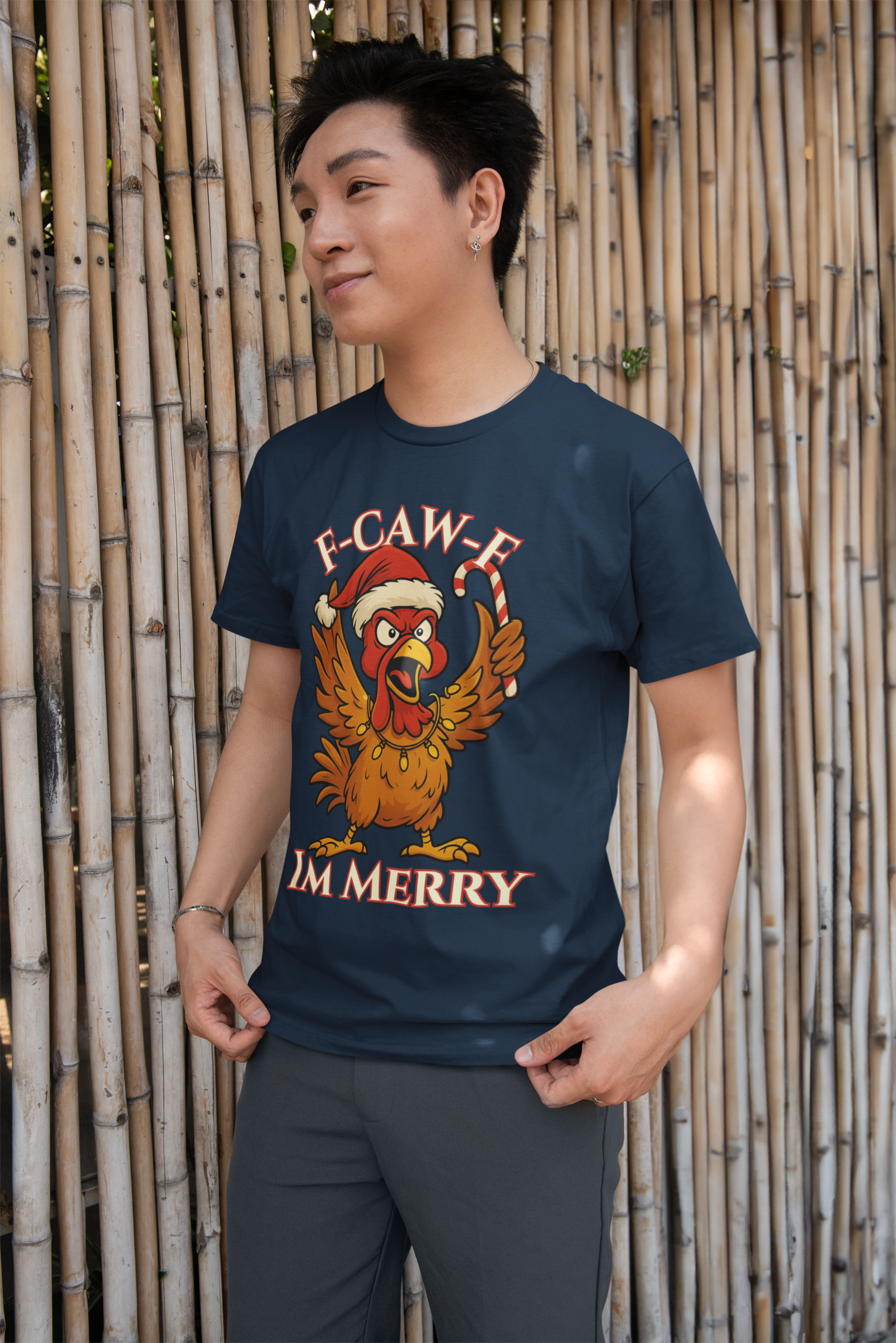 Festive Funny Christmas Tee - "F-Caw-E, I'm Merry"