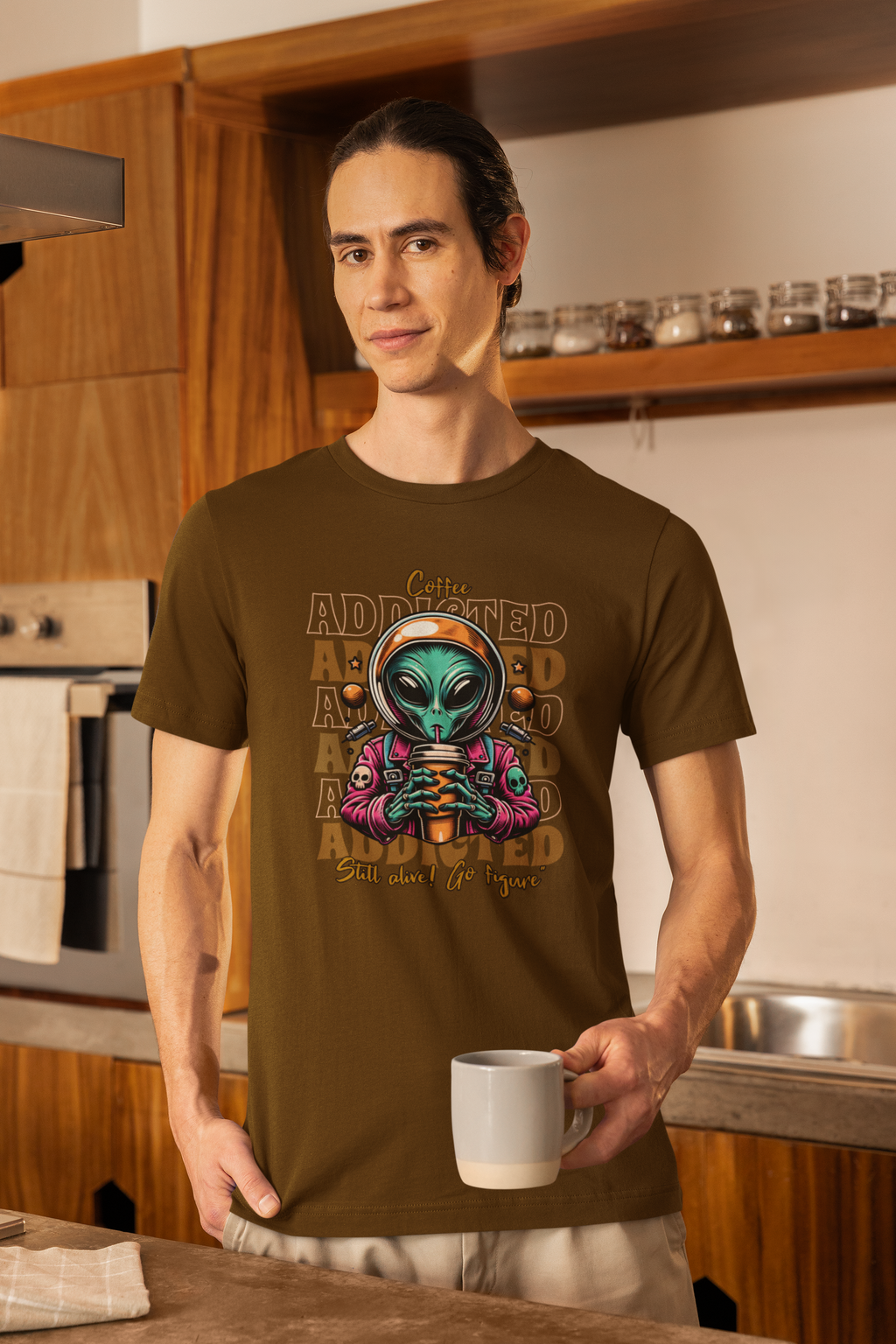 Alien Coffee Addicted T-Shirt — Funny Space Alien Coffee Tee