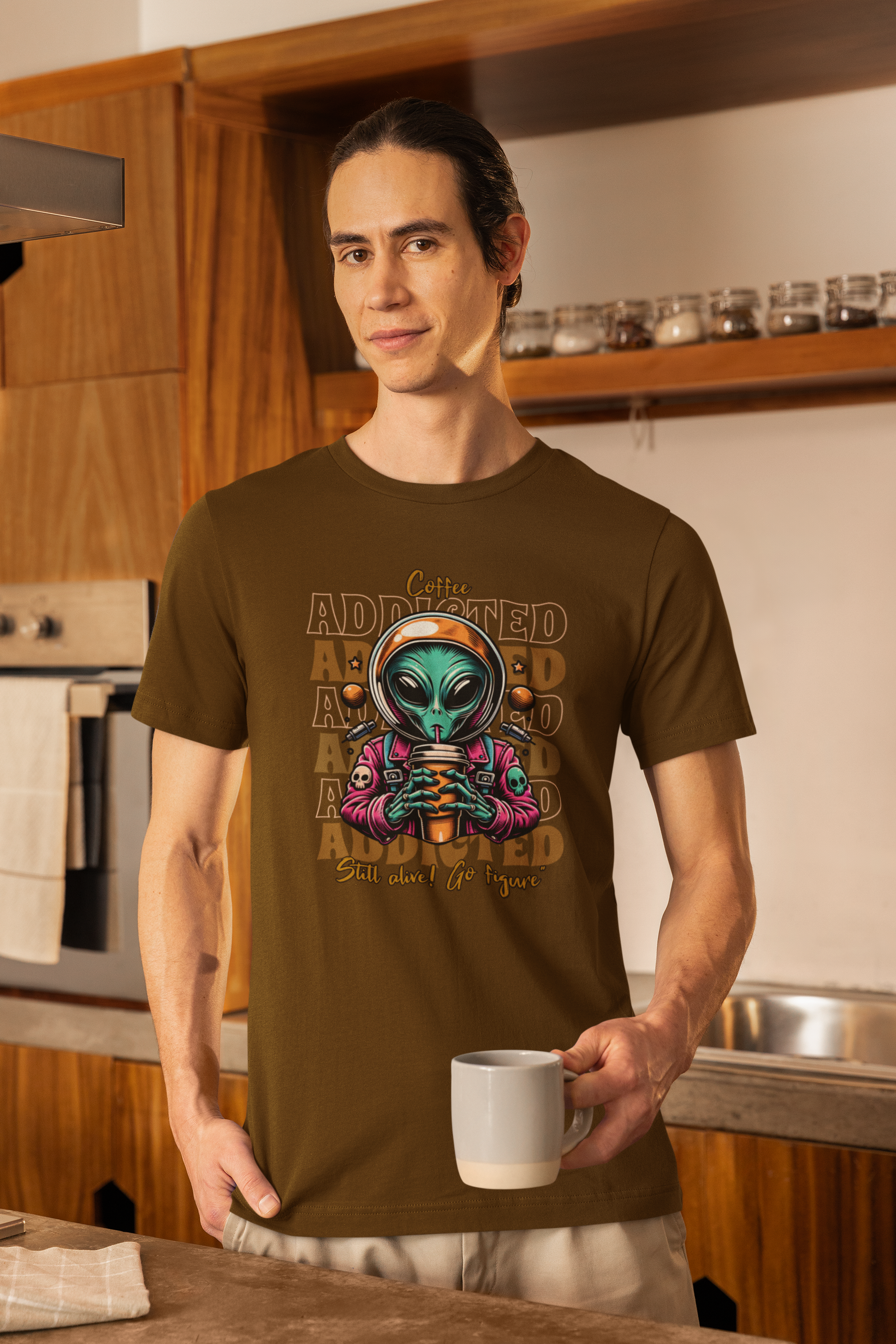 Alien Coffee Addicted T-Shirt — Funny Space Alien Coffee Tee