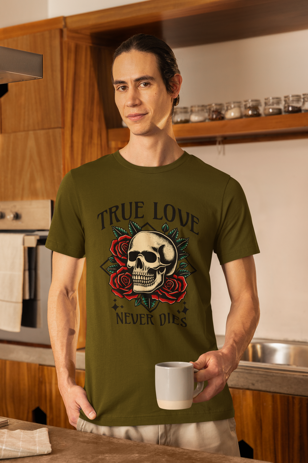 True Love Never Dies Skull Tee — Gothic Rose Graphic T-Shirt