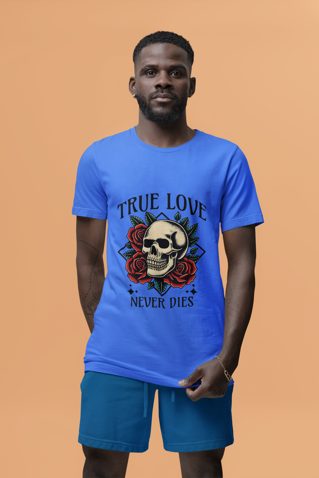 True Love Never Dies Skull Tee — Gothic Rose Graphic T-Shirt