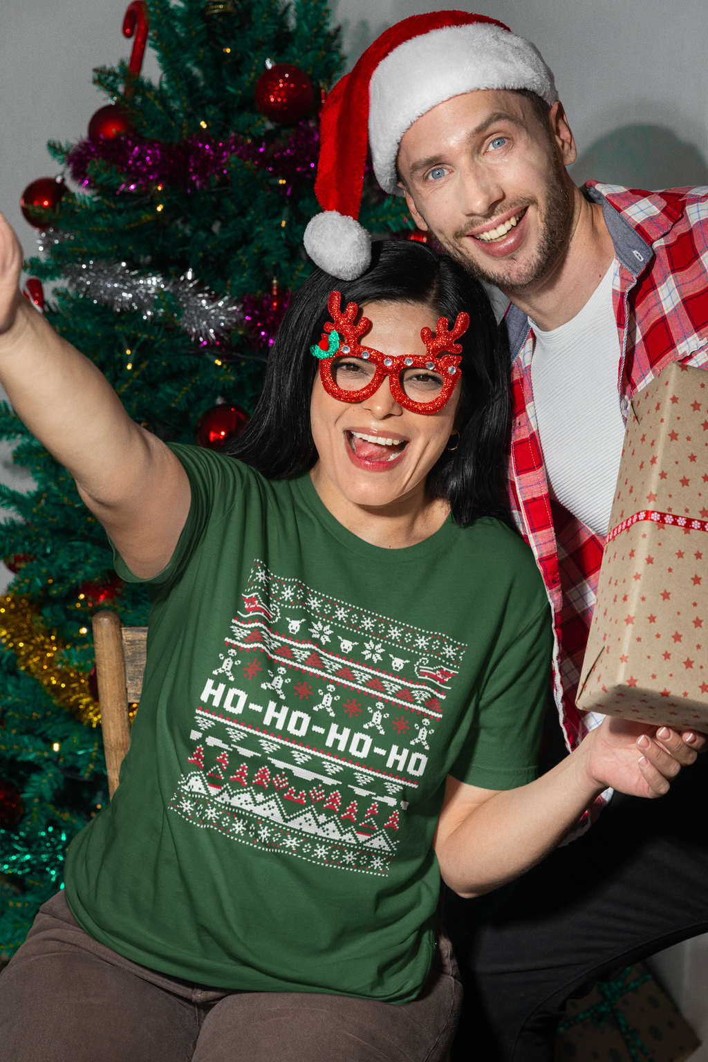 Ho-Ho-Ho Holiday Tee — Festive Christmas Sweater Print Shirt