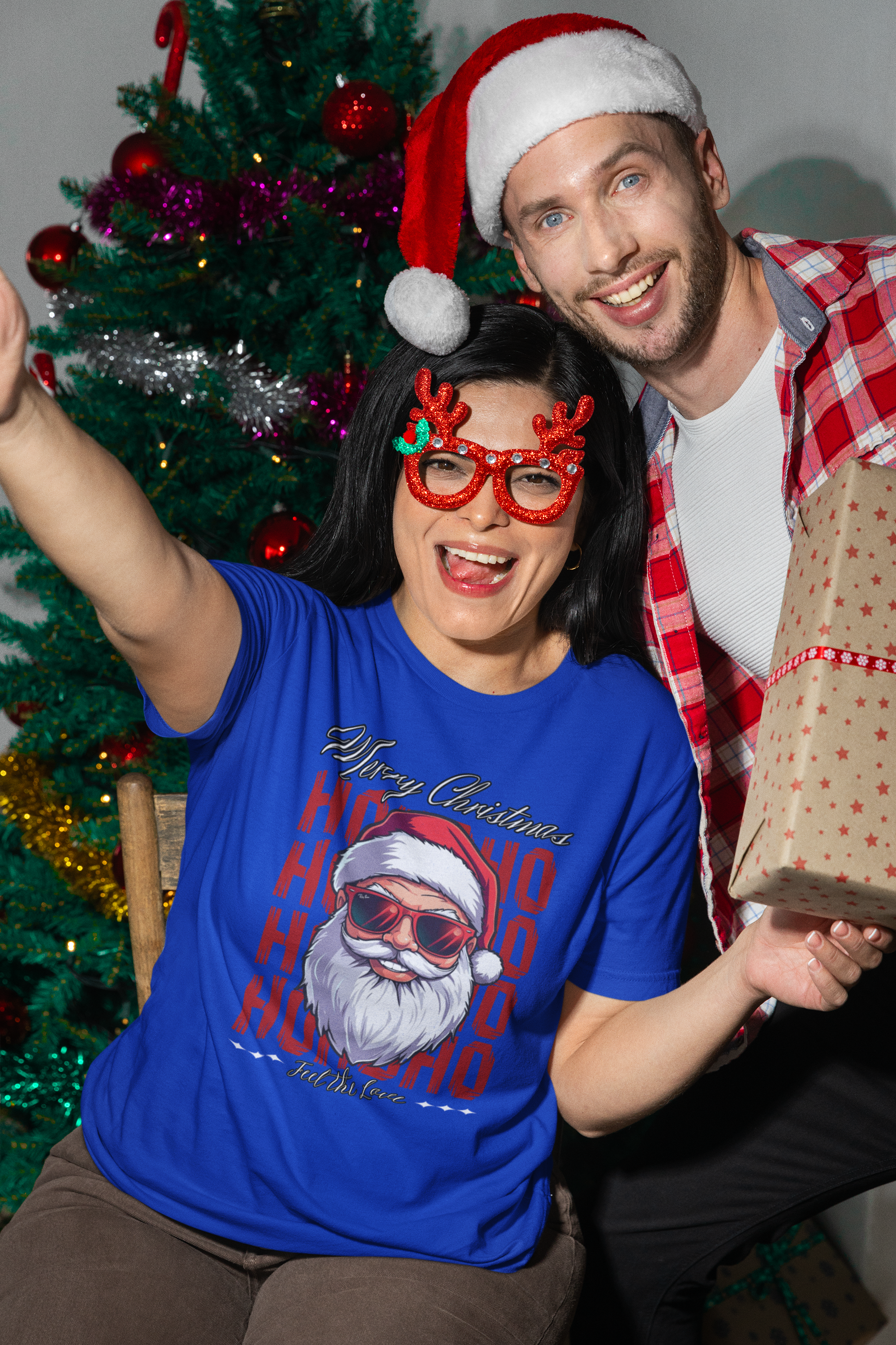 Ho Ho Ho Santa Sunglasses Christmas Tee — "Merry Christmas" Graphic Shirt