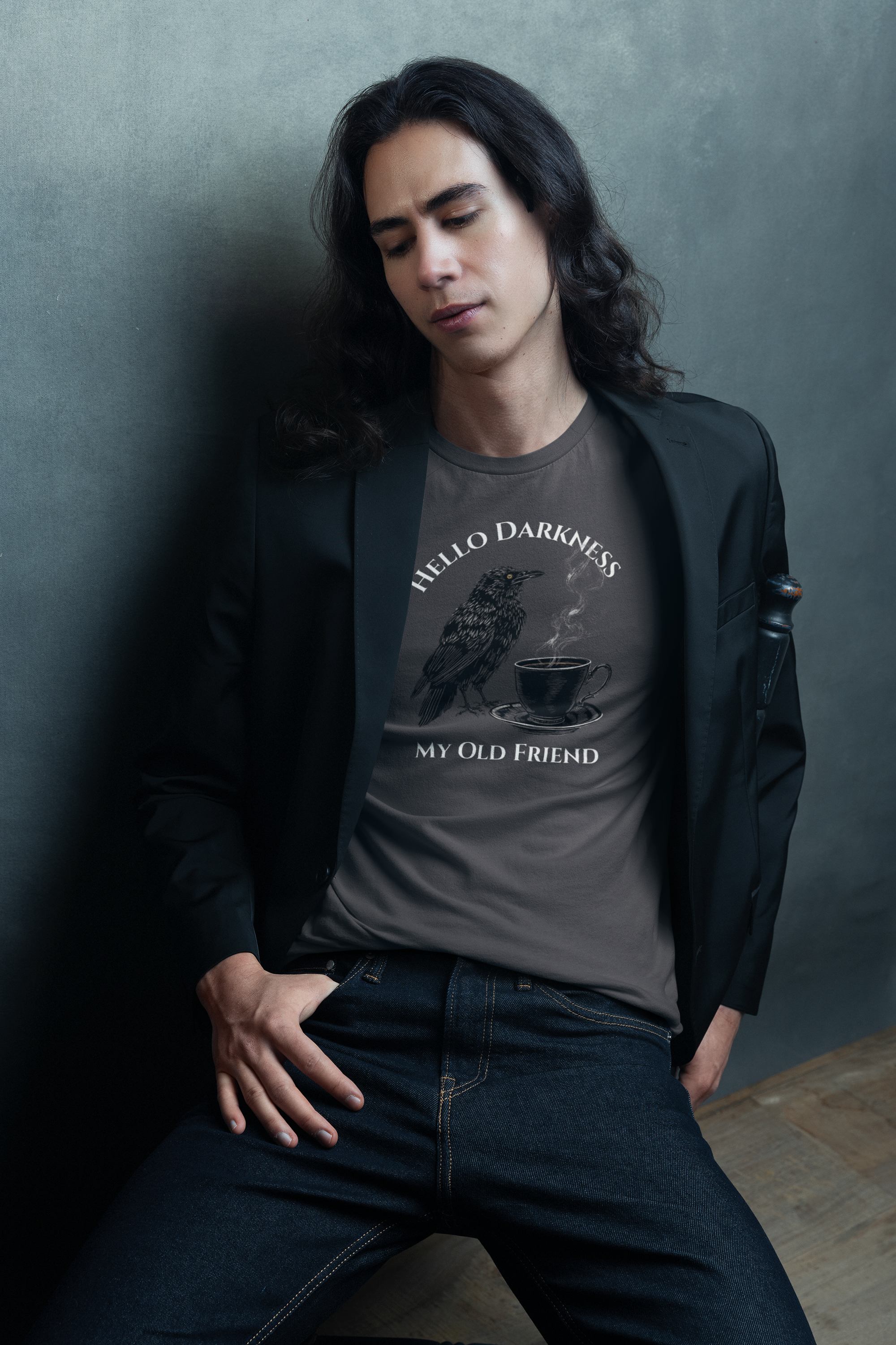 Hello Darkness My Old Friend Raven Coffee T‑Shirt