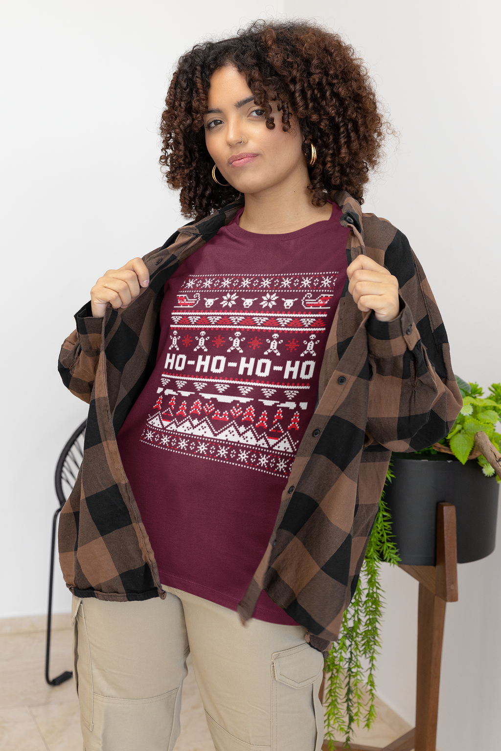 Ho-Ho-Ho Holiday Tee — Festive Christmas Sweater Print Shirt