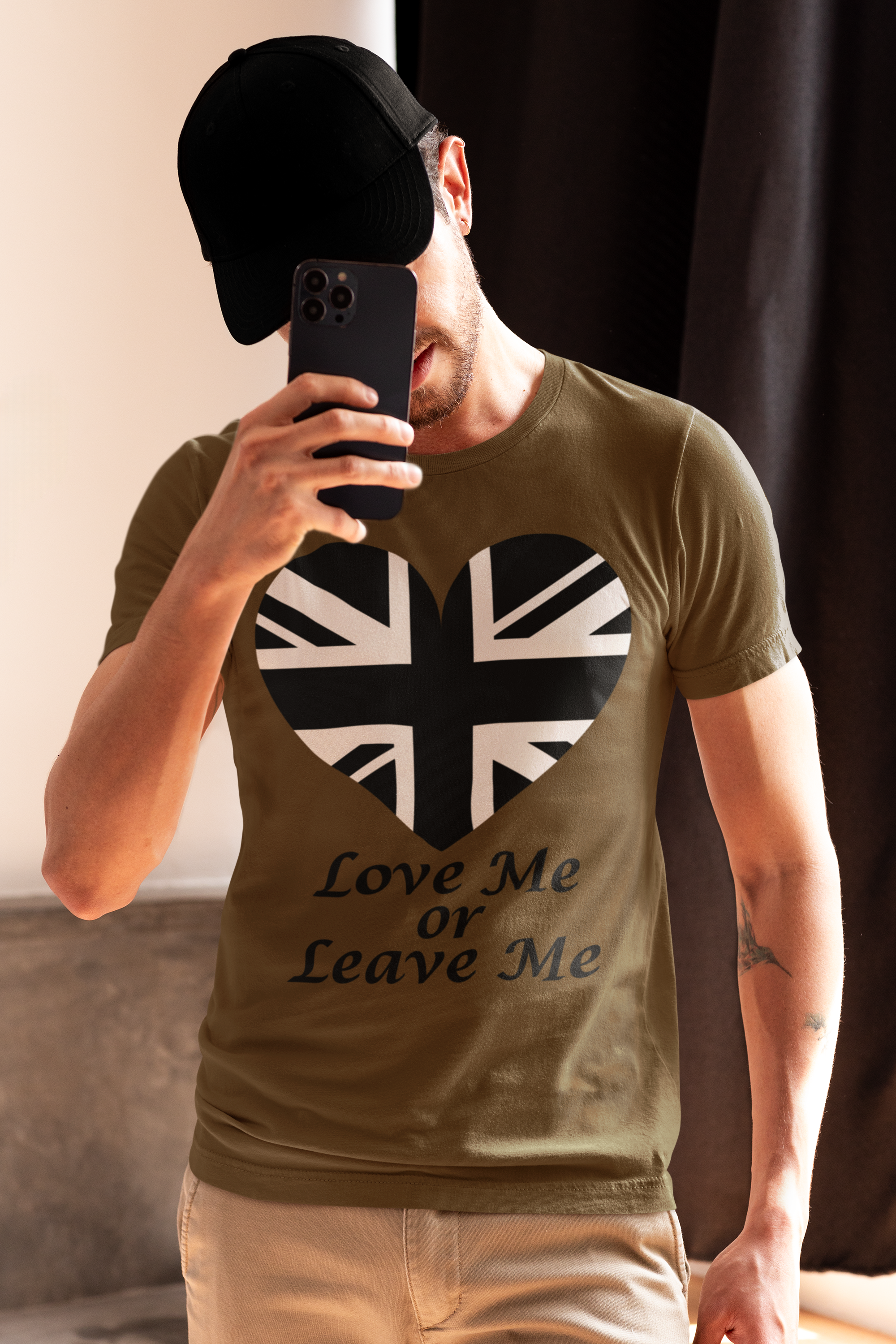 Patriotic  British Union Jack Heart Tee, Love Me or Leave Me Shirt, Unisex T-Shirt, Casual Wear, Gift for Him/Her