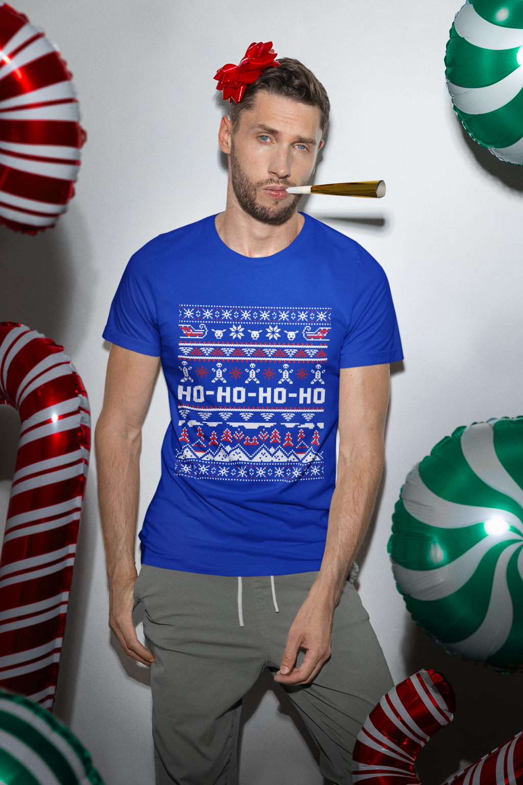 Ho-Ho-Ho Holiday Tee — Festive Christmas Sweater Print Shirt
