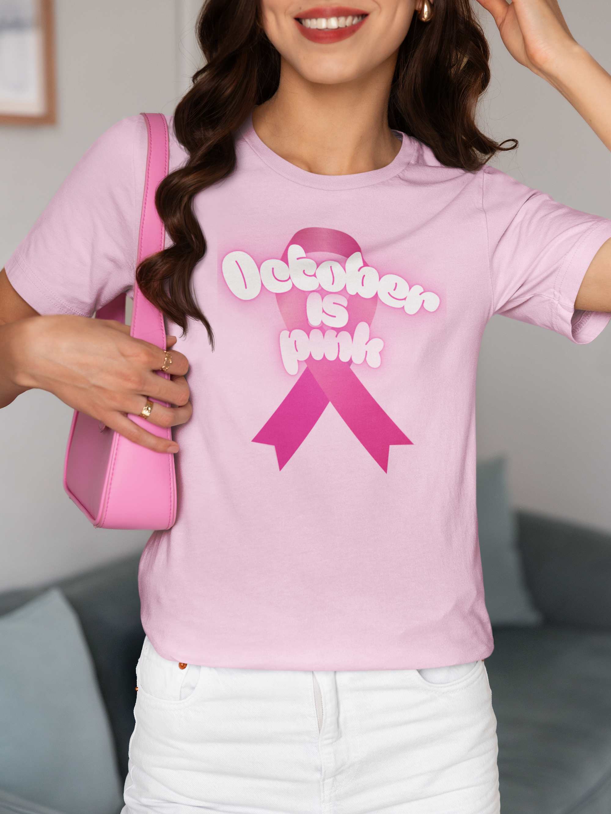 October is Pink Unisex Heavy Cotton Tee, Breast Cancer Awareness Shirt, Support T-Shirt, Gift for October Events, Casual Wear