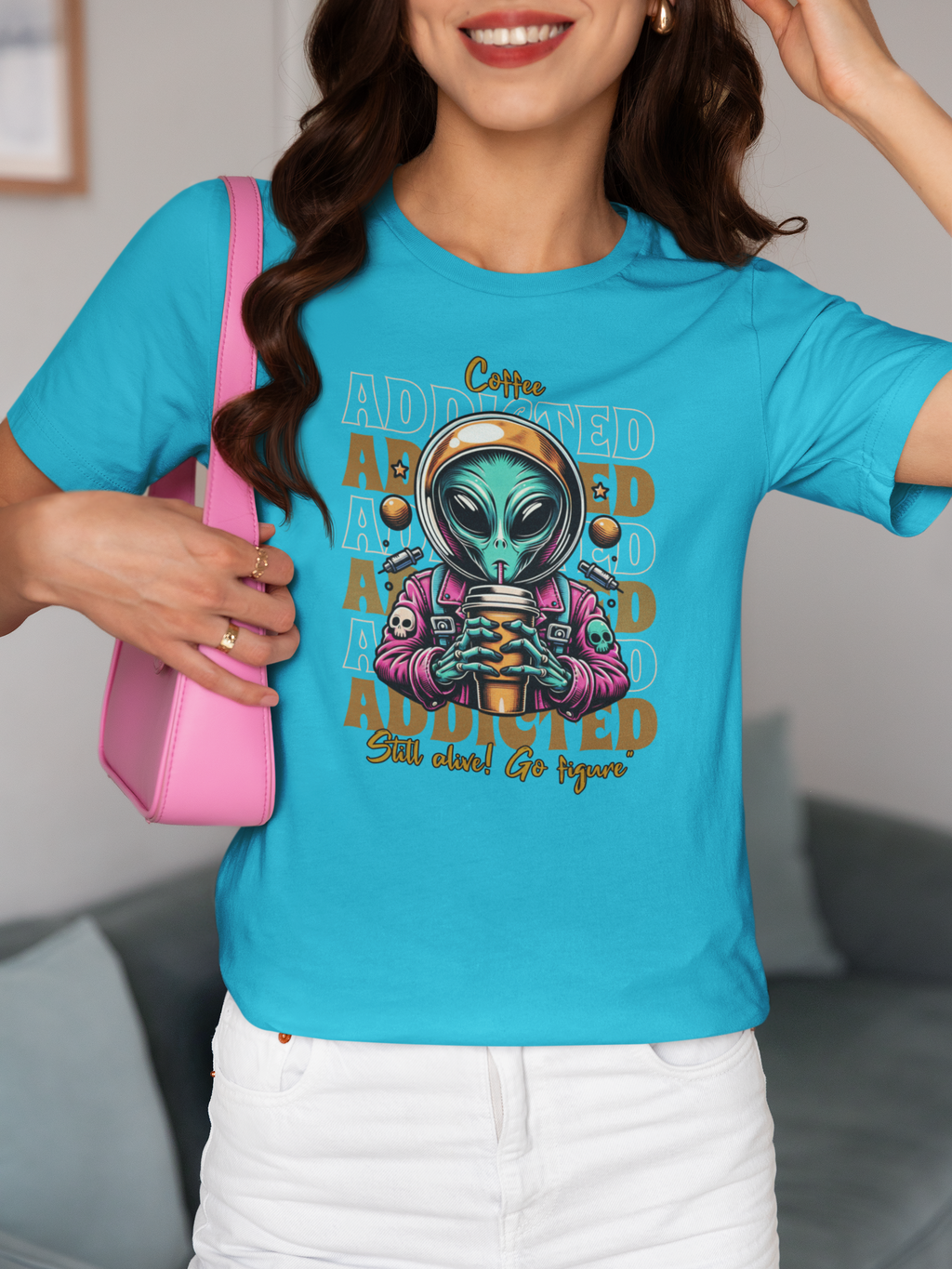 Alien Coffee Addicted T-Shirt — Funny Space Alien Coffee Tee