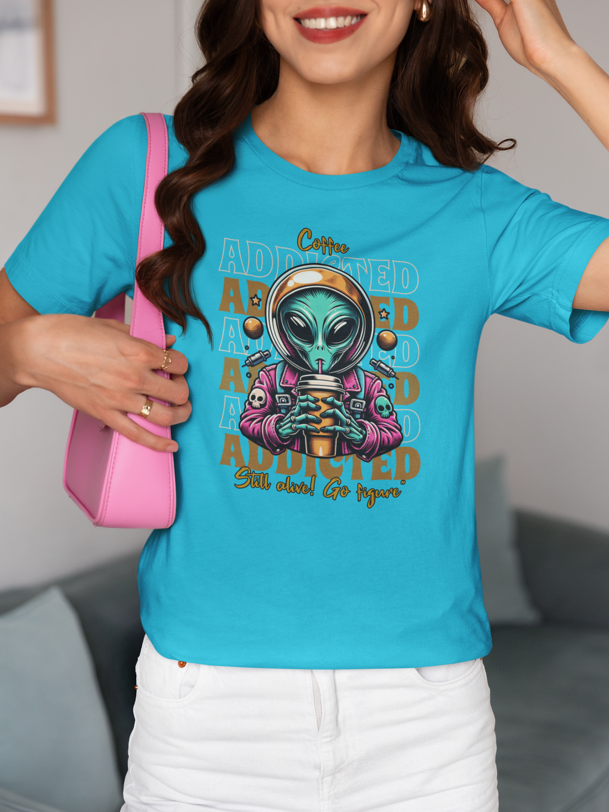 Alien Coffee Addicted T-Shirt — Funny Space Alien Coffee Tee