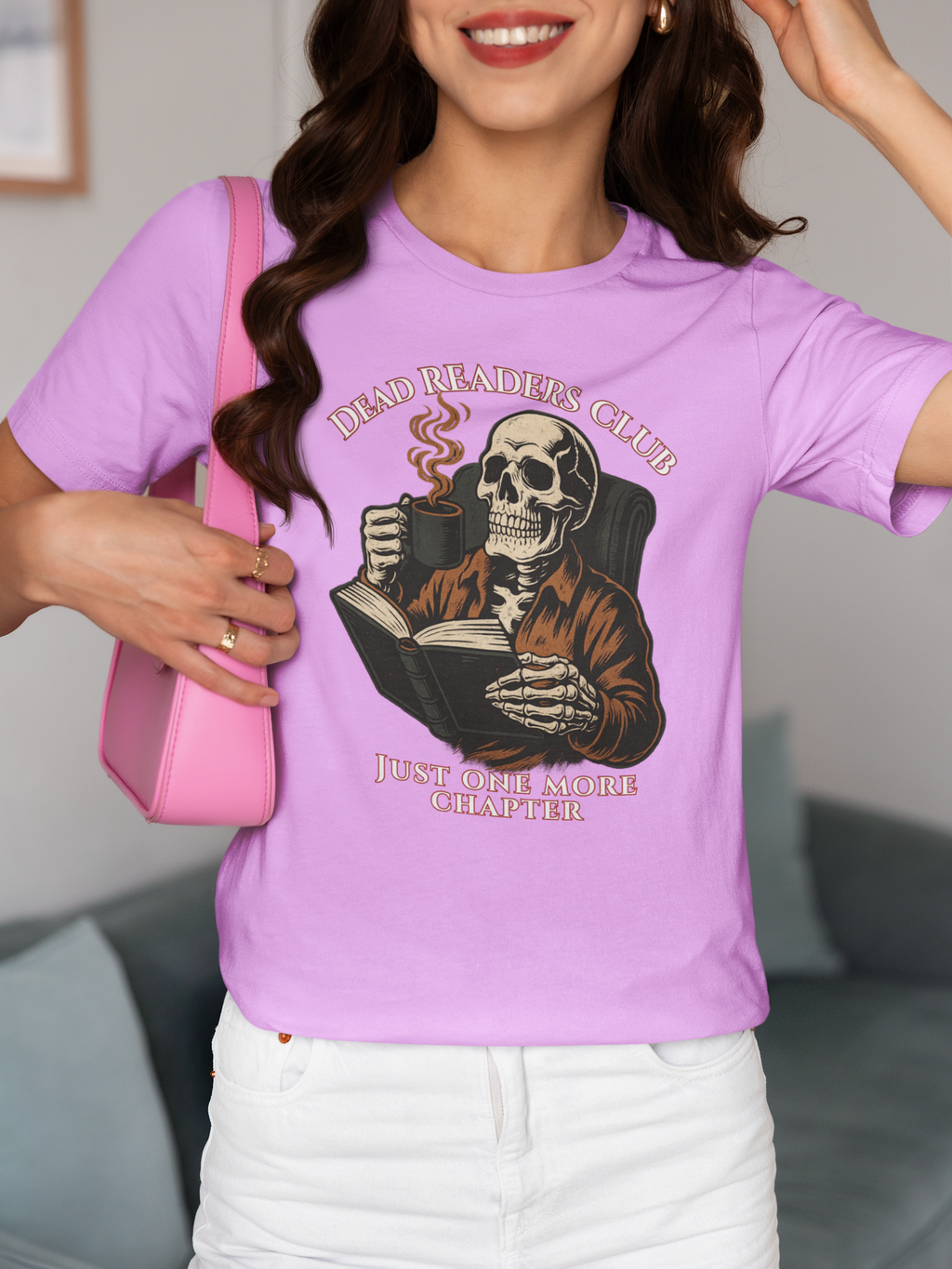 Dead Readers Club T-Shirt — 'Just One More Chapter' Skeleton Reading Tee