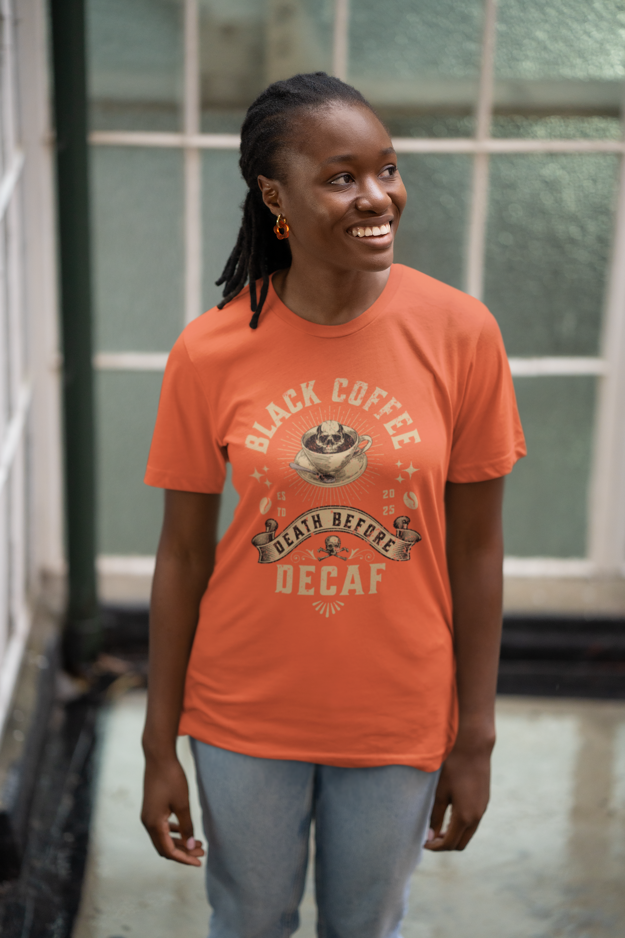 Coffee T-Shirt — "Black Coffee or Death Before Decaf" Retro Graphic Tee