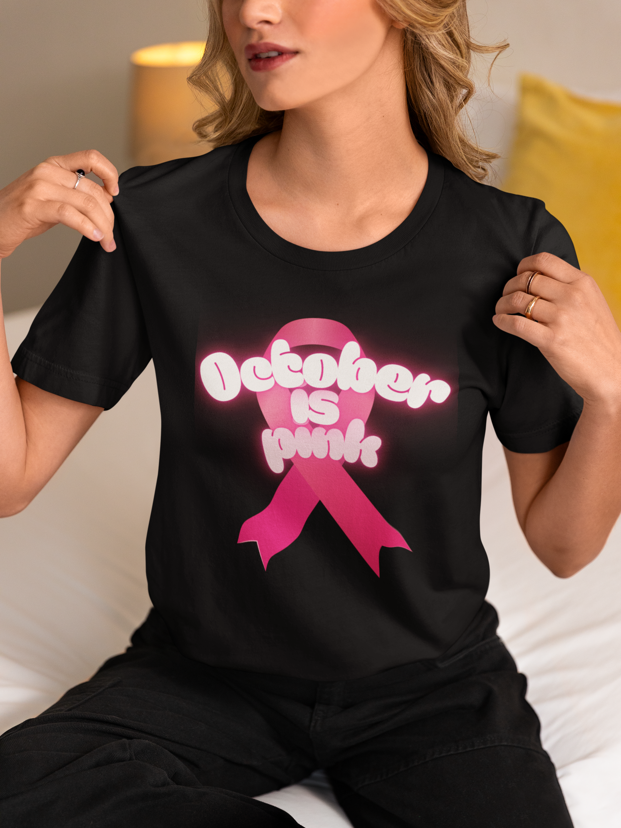 October is Pink Unisex Heavy Cotton Tee, Breast Cancer Awareness Shirt, Support T-Shirt, Gift for October Events, Casual Wear