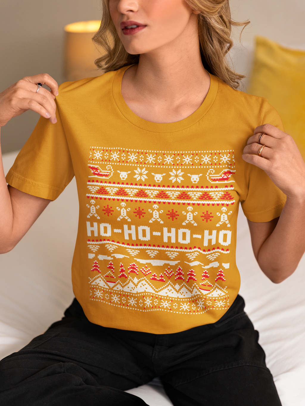 Ho-Ho-Ho Holiday Tee — Festive Christmas Sweater Print Shirt