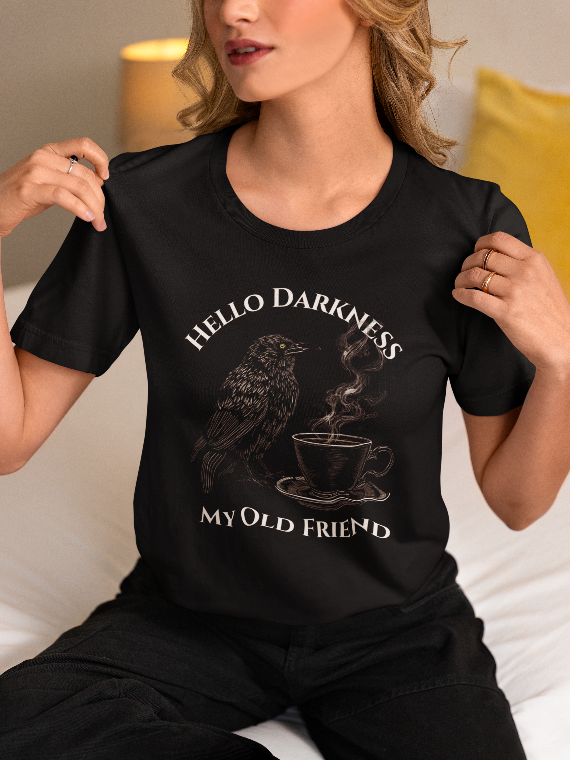 Hello Darkness My Old Friend Raven Coffee T‑Shirt
