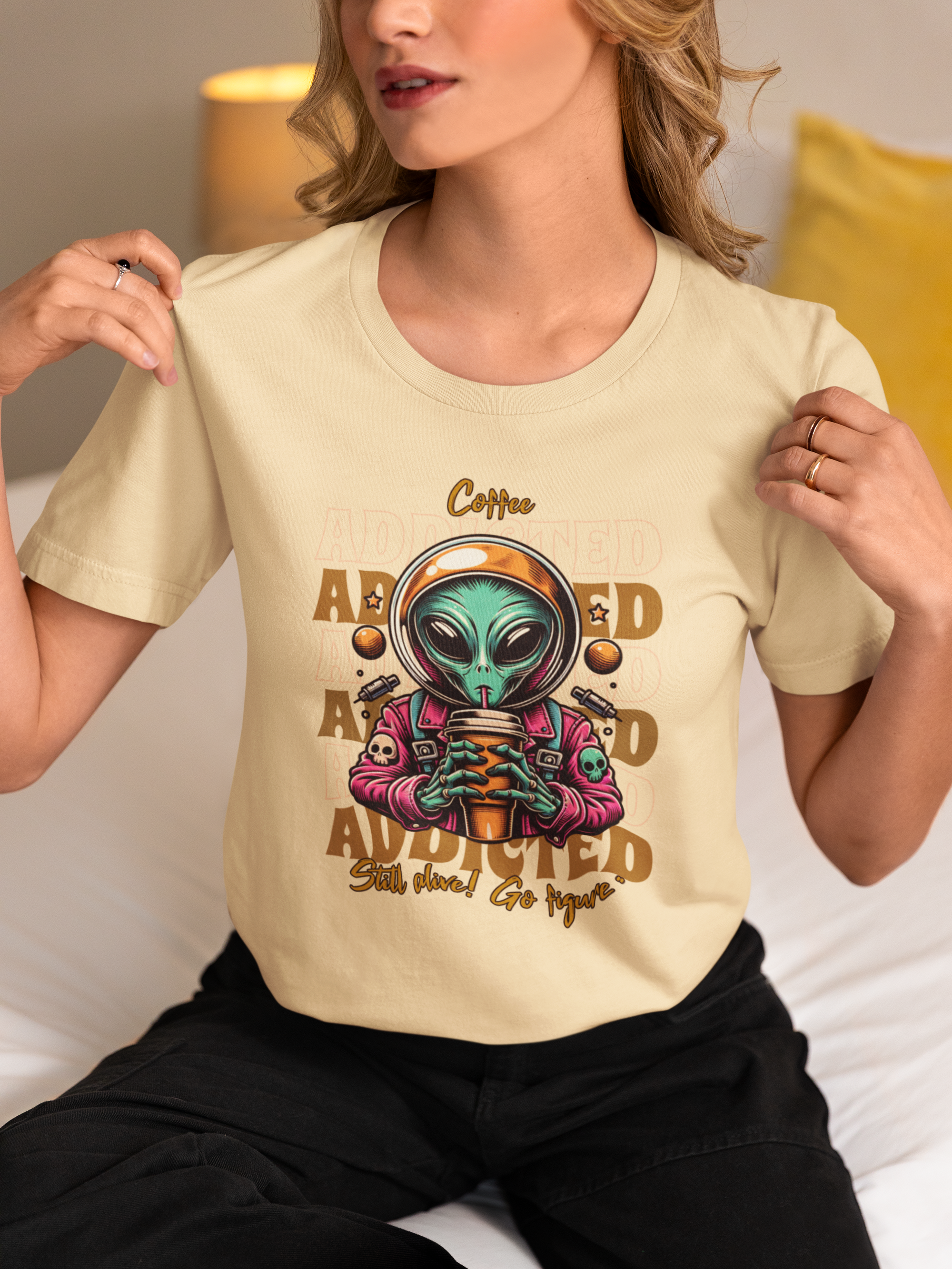 Alien Coffee Addicted T-Shirt — Funny Space Alien Coffee Tee