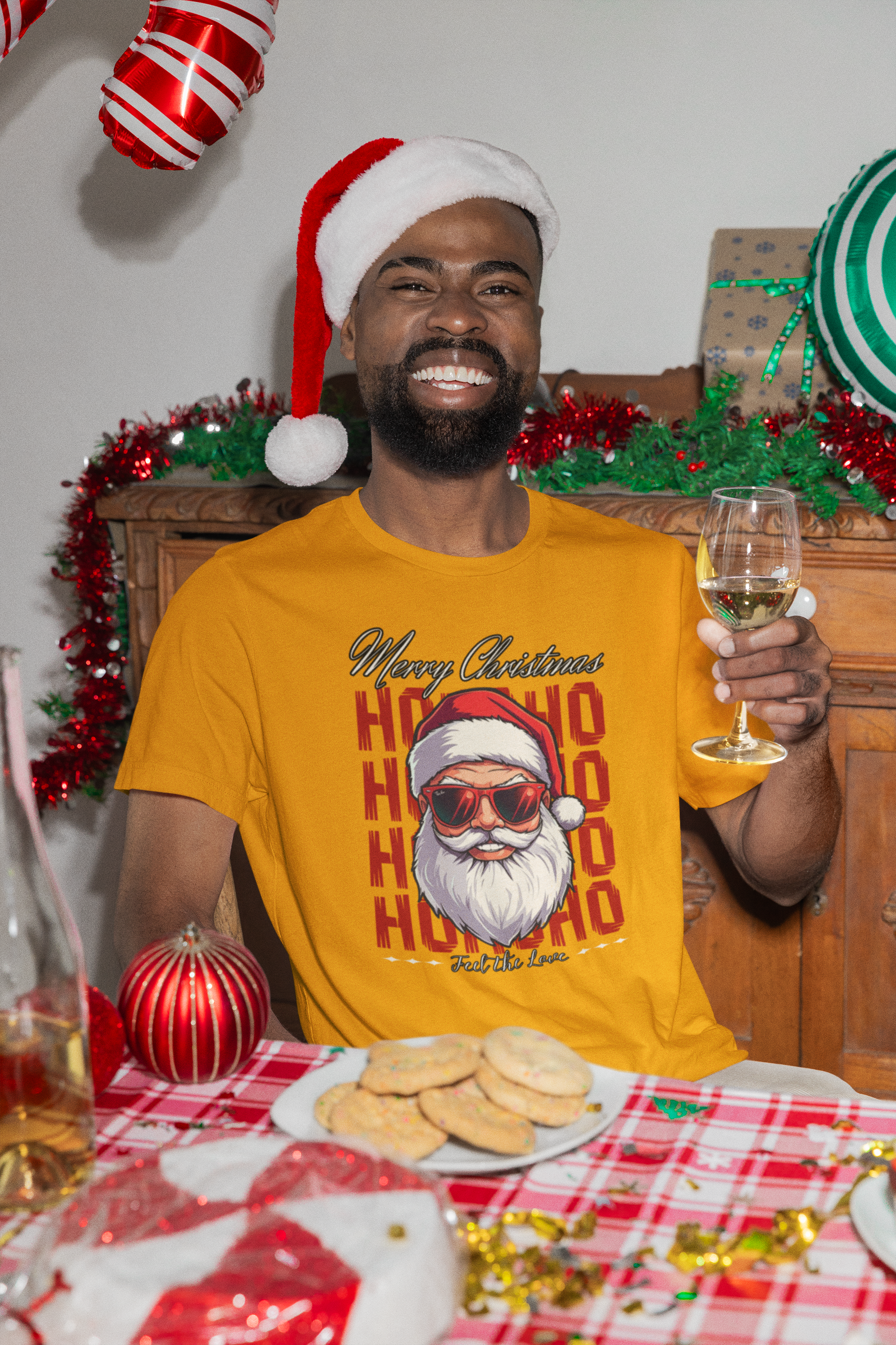 Ho Ho Ho Santa Sunglasses Christmas Tee — "Merry Christmas" Graphic Shirt