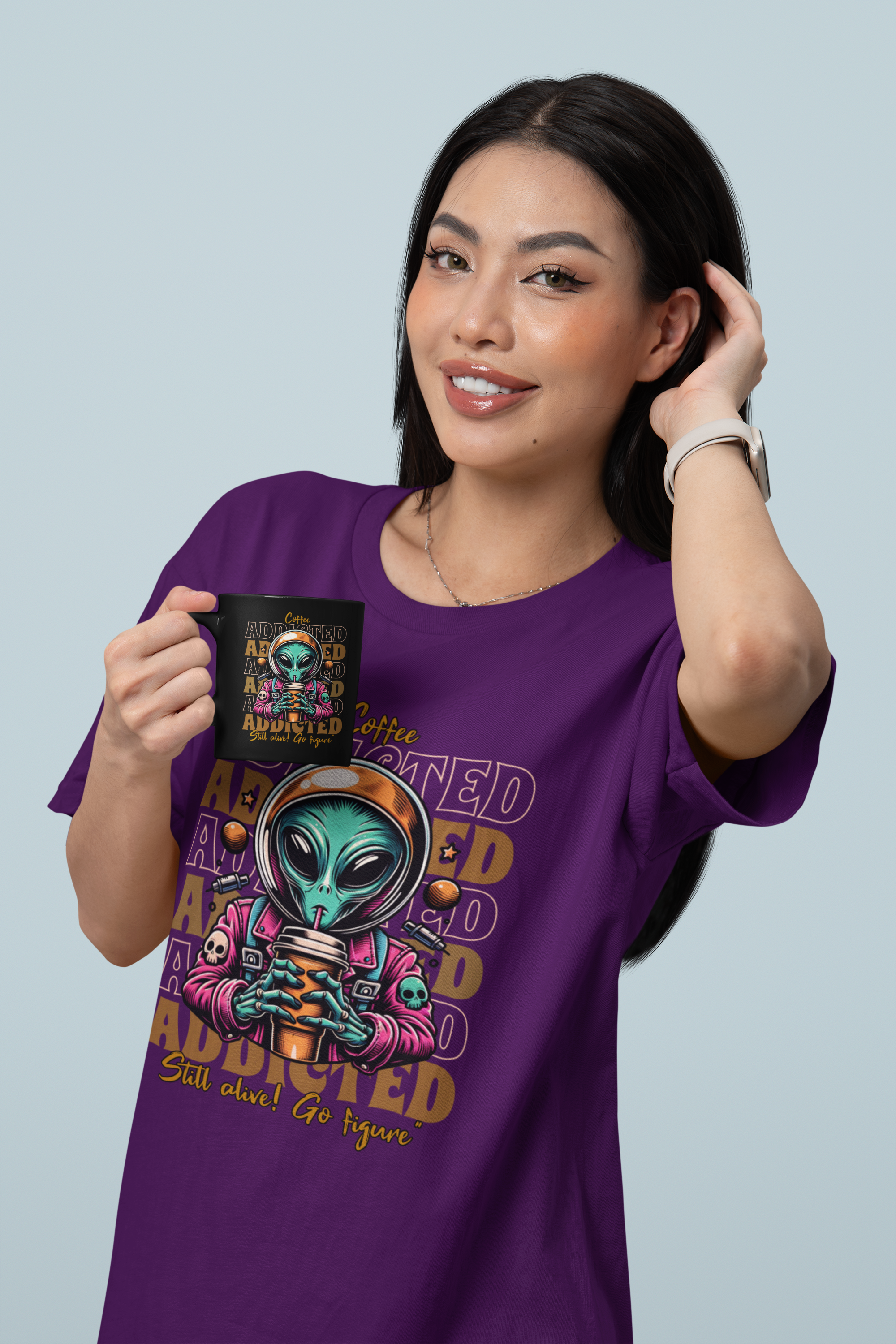 Alien Coffee Addicted T-Shirt — Funny Space Alien Coffee Tee