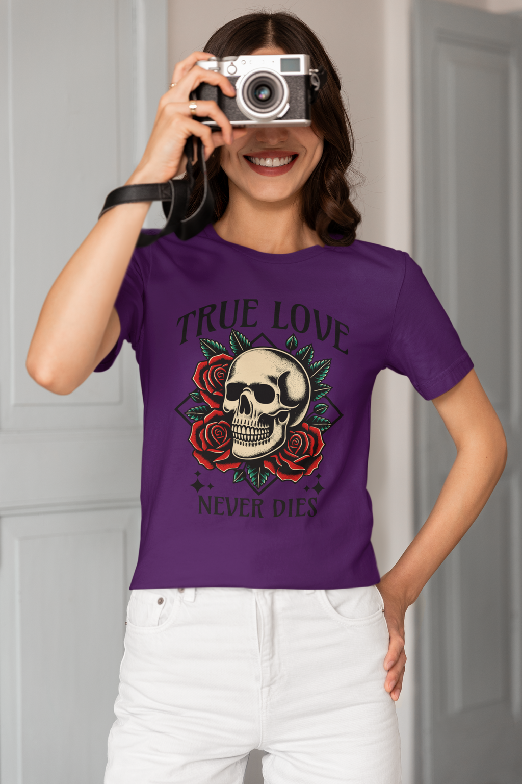 True Love Never Dies Skull Tee — Gothic Rose Graphic T-Shirt