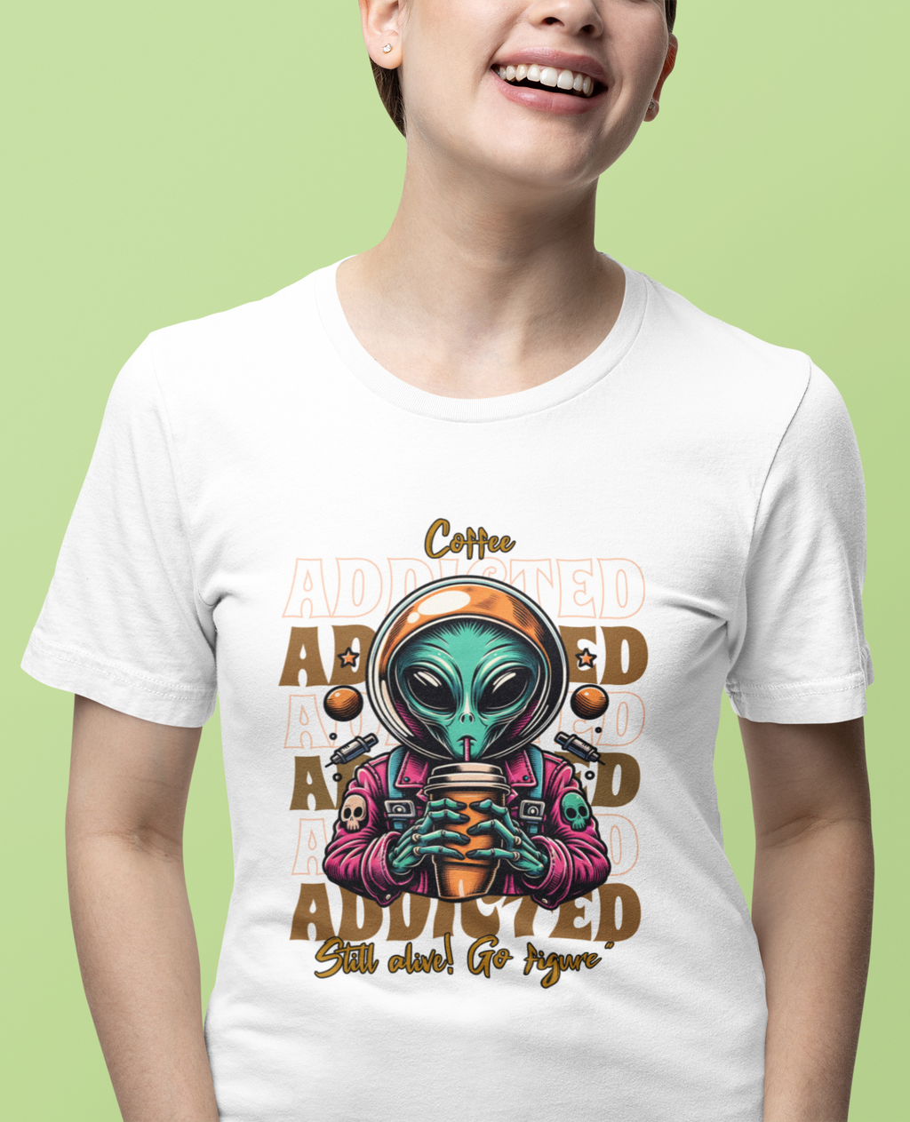 Alien Coffee Addicted T-Shirt — Funny Space Alien Coffee Tee