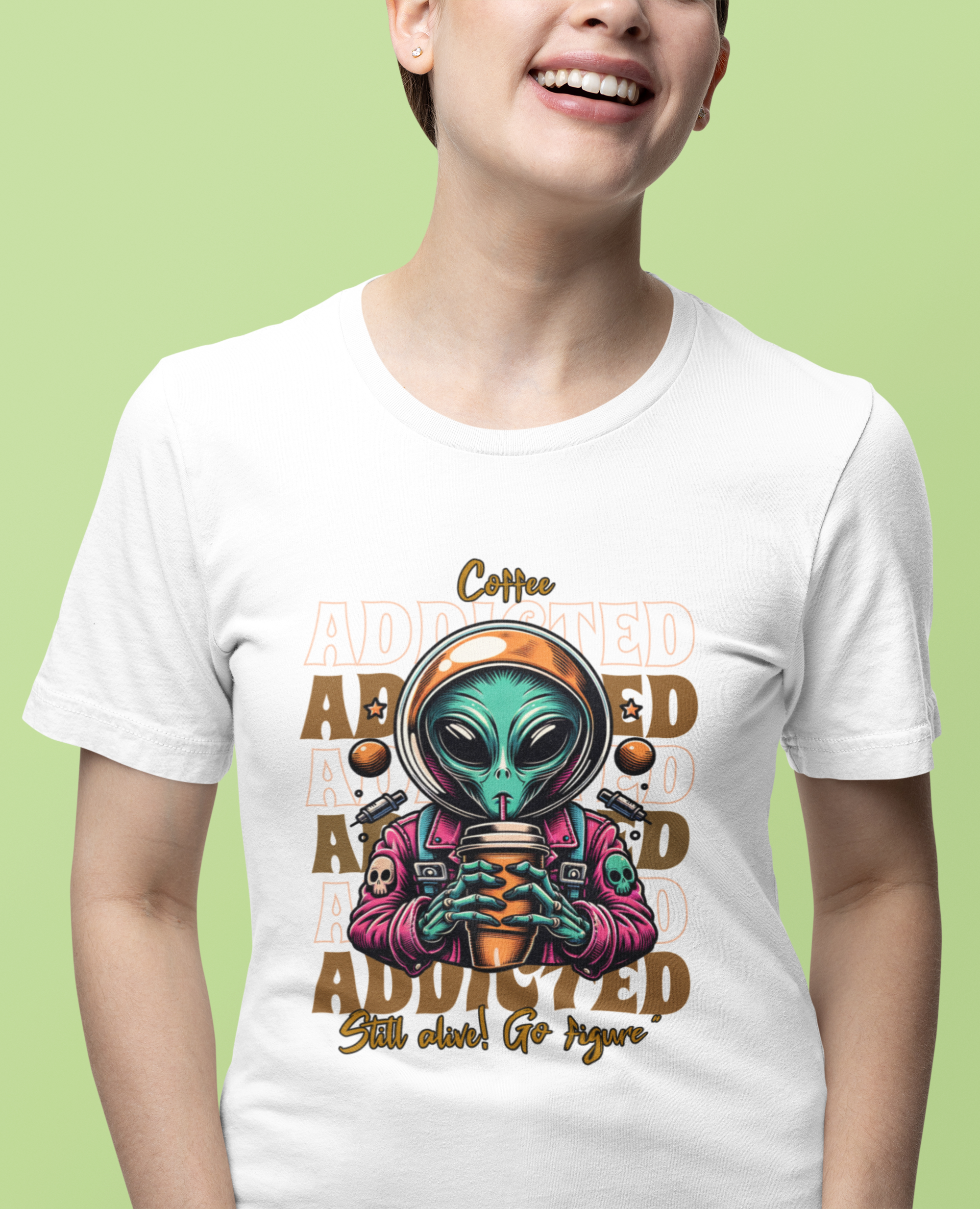 Alien Coffee Addicted T-Shirt — Funny Space Alien Coffee Tee