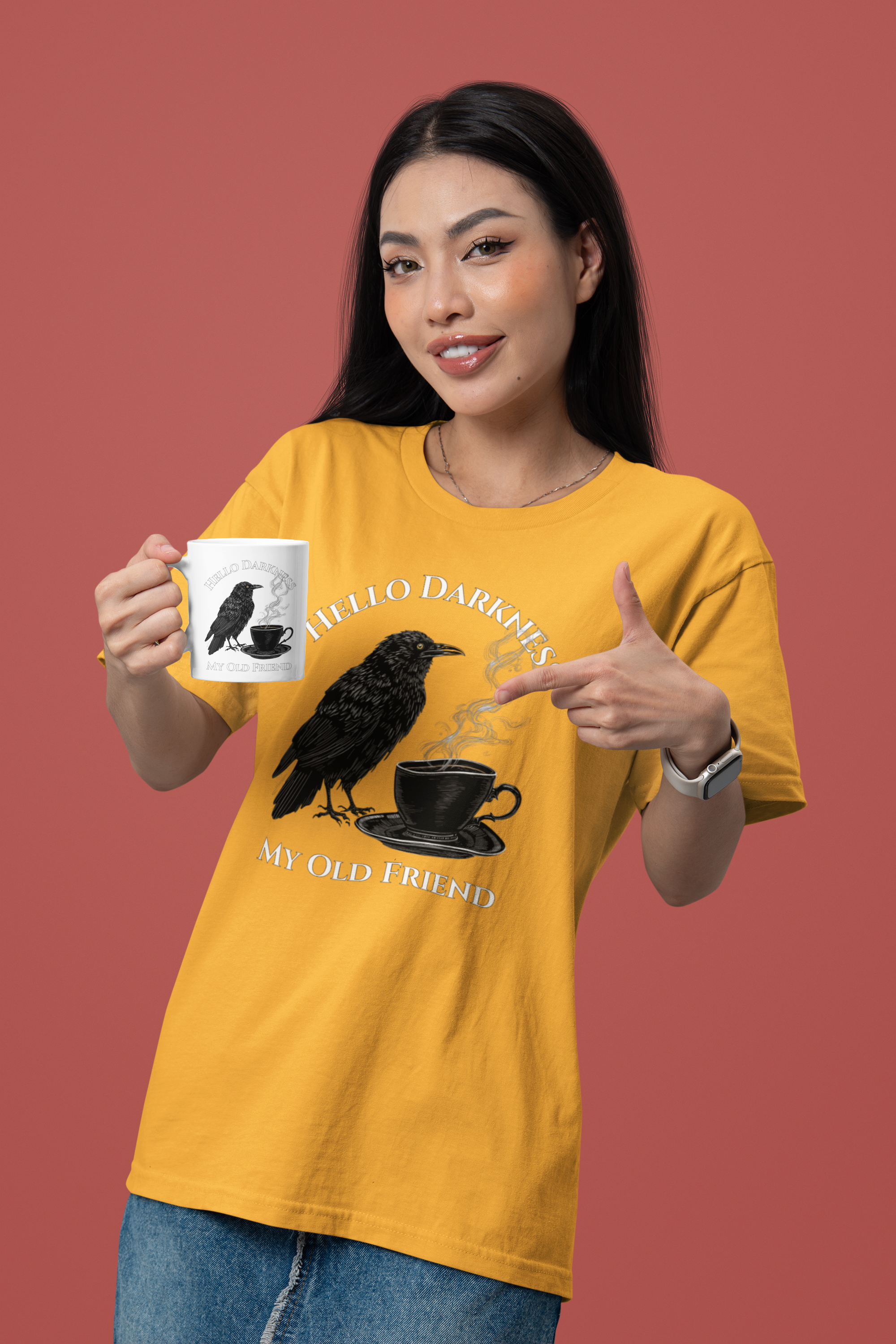 Hello Darkness My Old Friend Raven Coffee T‑Shirt