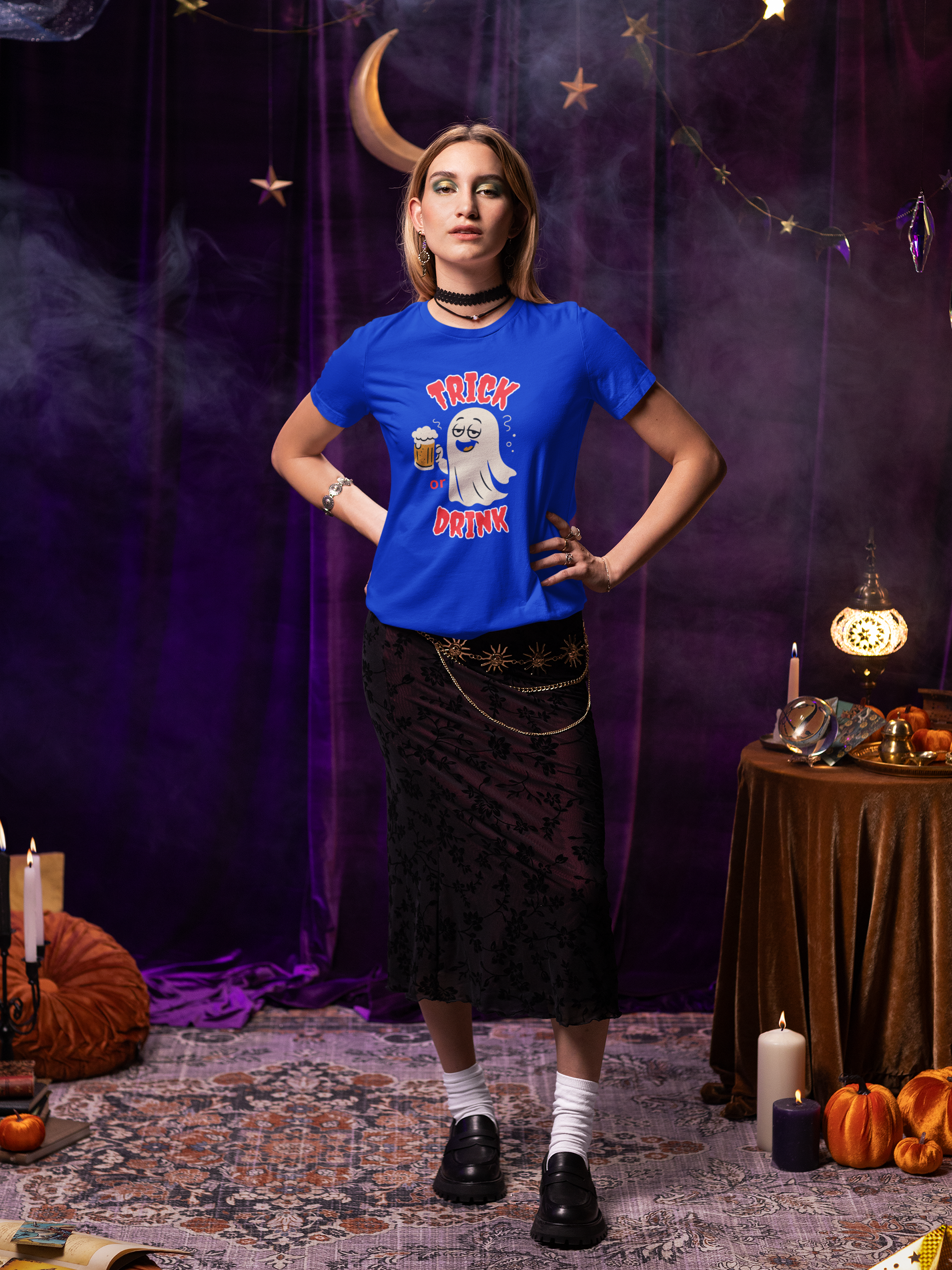 Halloween Ghost Tee - Trick or Drink Unisex Heavy Cotton T-Shirt, Funny Halloween Shirt, Halloween Party Wear, Ghost Lover Tee