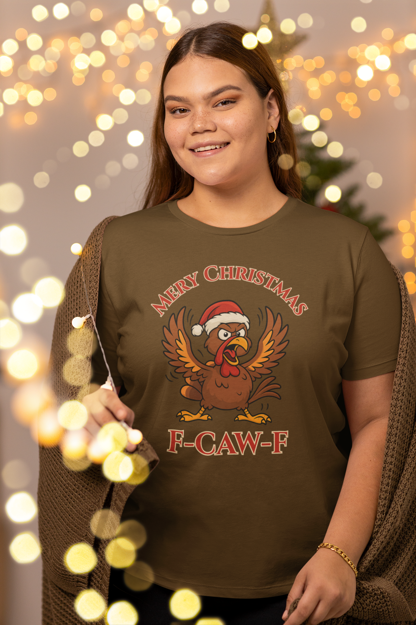 Funny Christmas Turkey Tee - "F-CAW-F" Unisex Short Sleeve T-Shirt