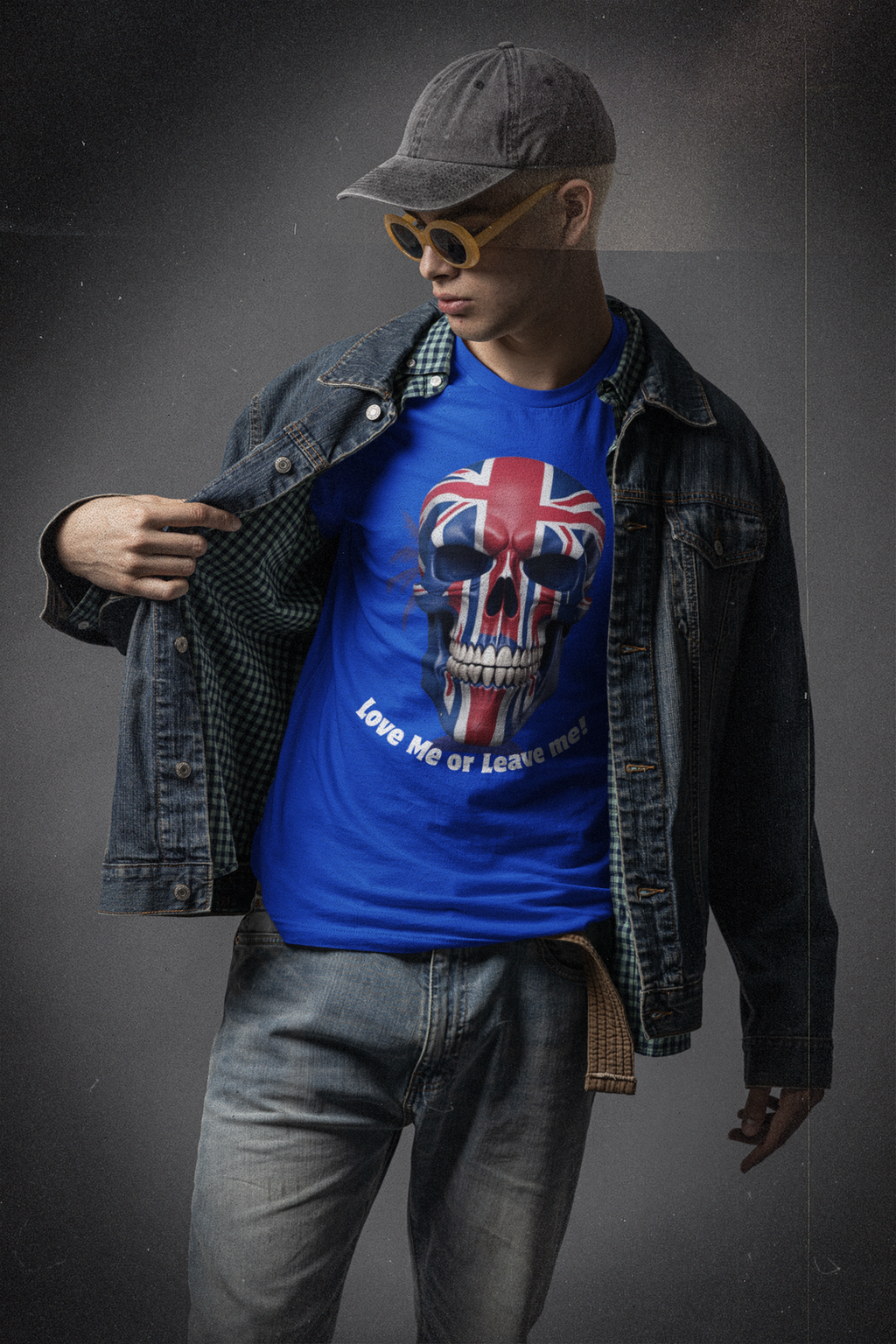 Patriotic British Skull Graphic Tee - Love Me or Leave Me, Casual Wear, Gift for Him/Her, Rock Style, Band Merchandise Round neck