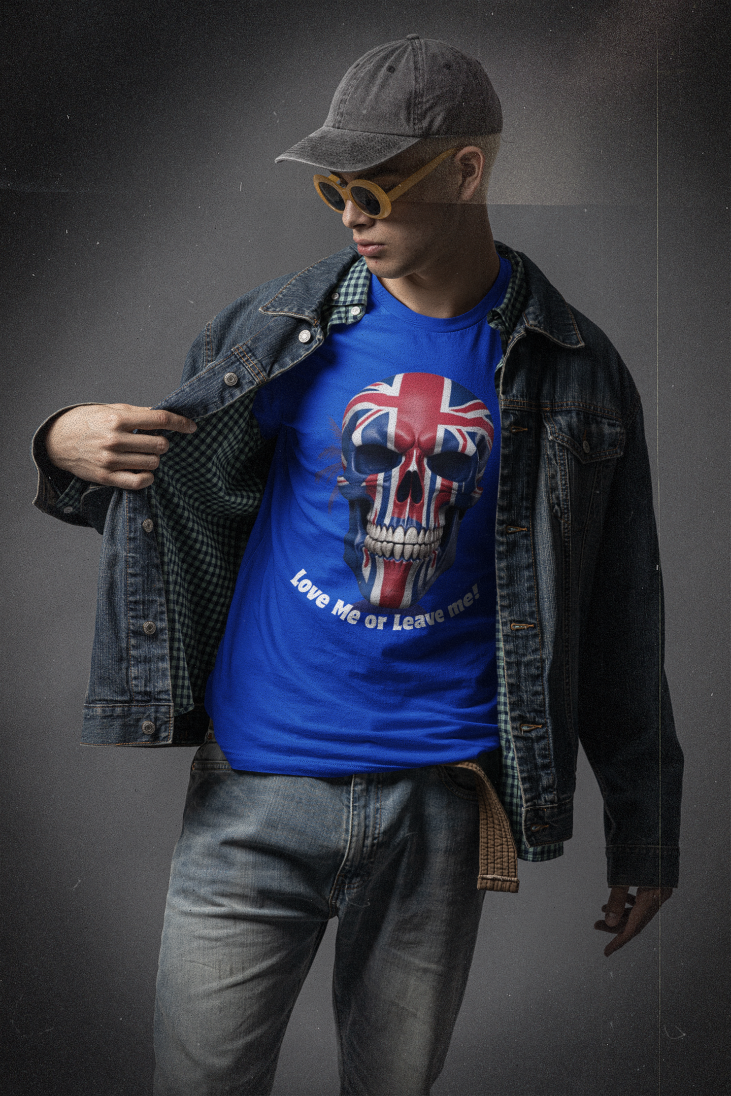 Patriotic British Skull Graphic Tee - Love Me or Leave Me, Casual Wear, Gift for Him/Her, Rock Style, Band Merchandise Round neck