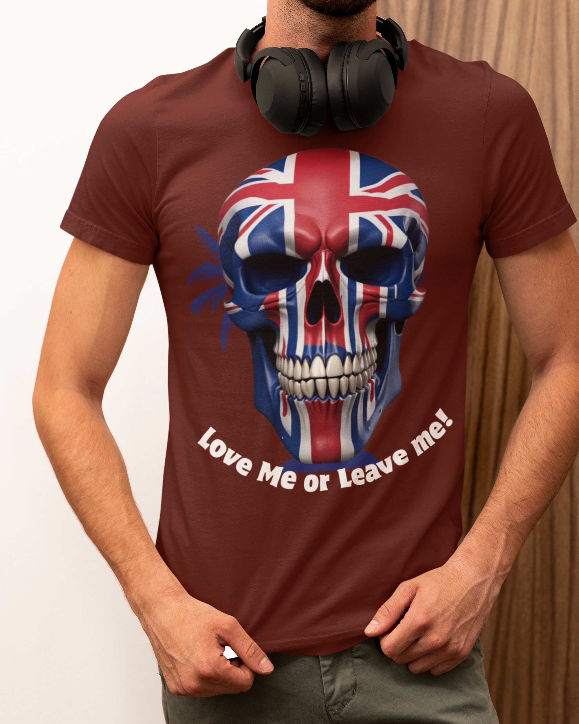 Patriotic British Skull Graphic Tee - Love Me or Leave Me, Casual Wear, Gift for Him/Her, Rock Style, Band Merchandise Round neck