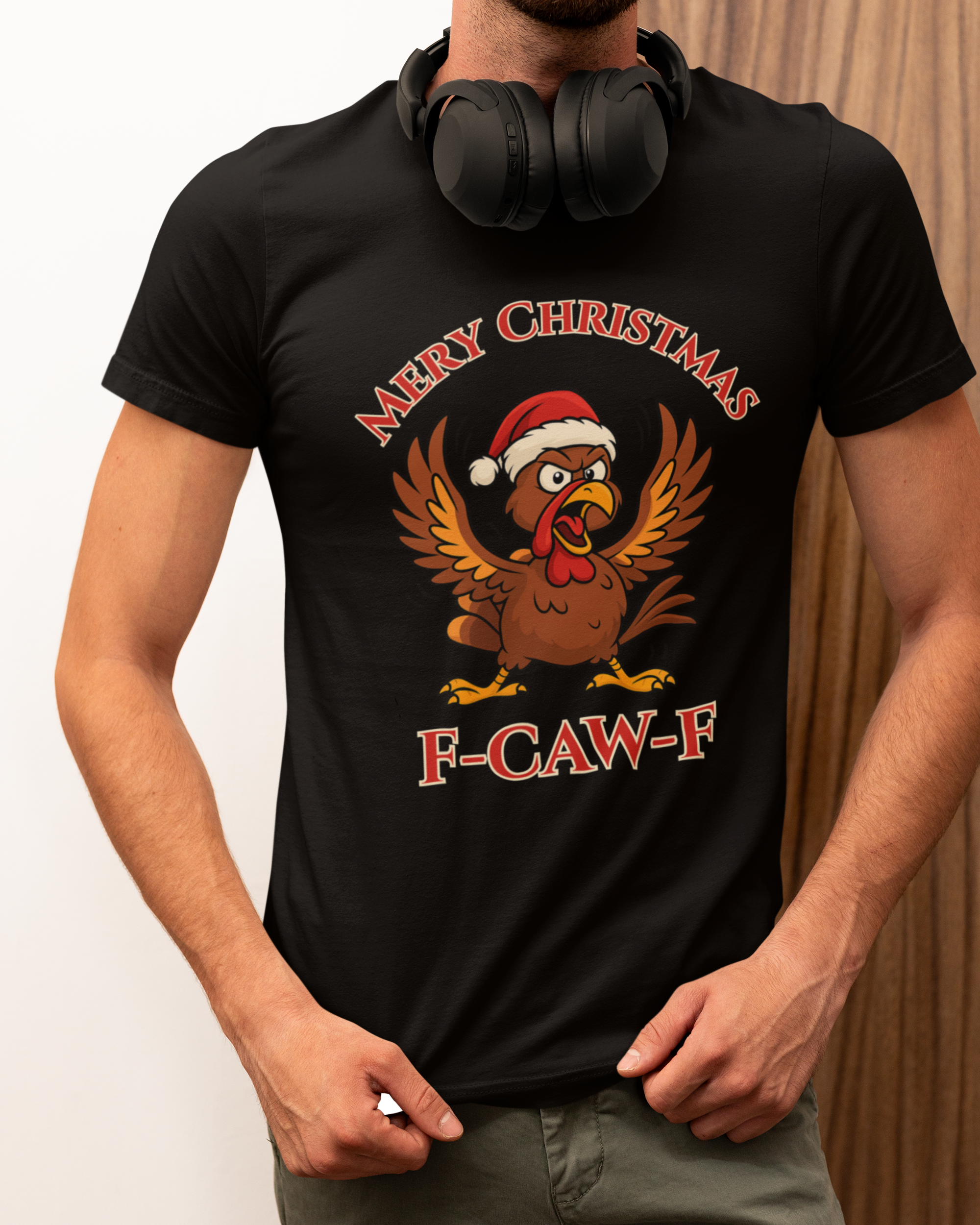 Funny Christmas Turkey Tee - "F-CAW-F" Unisex Short Sleeve T-Shirt