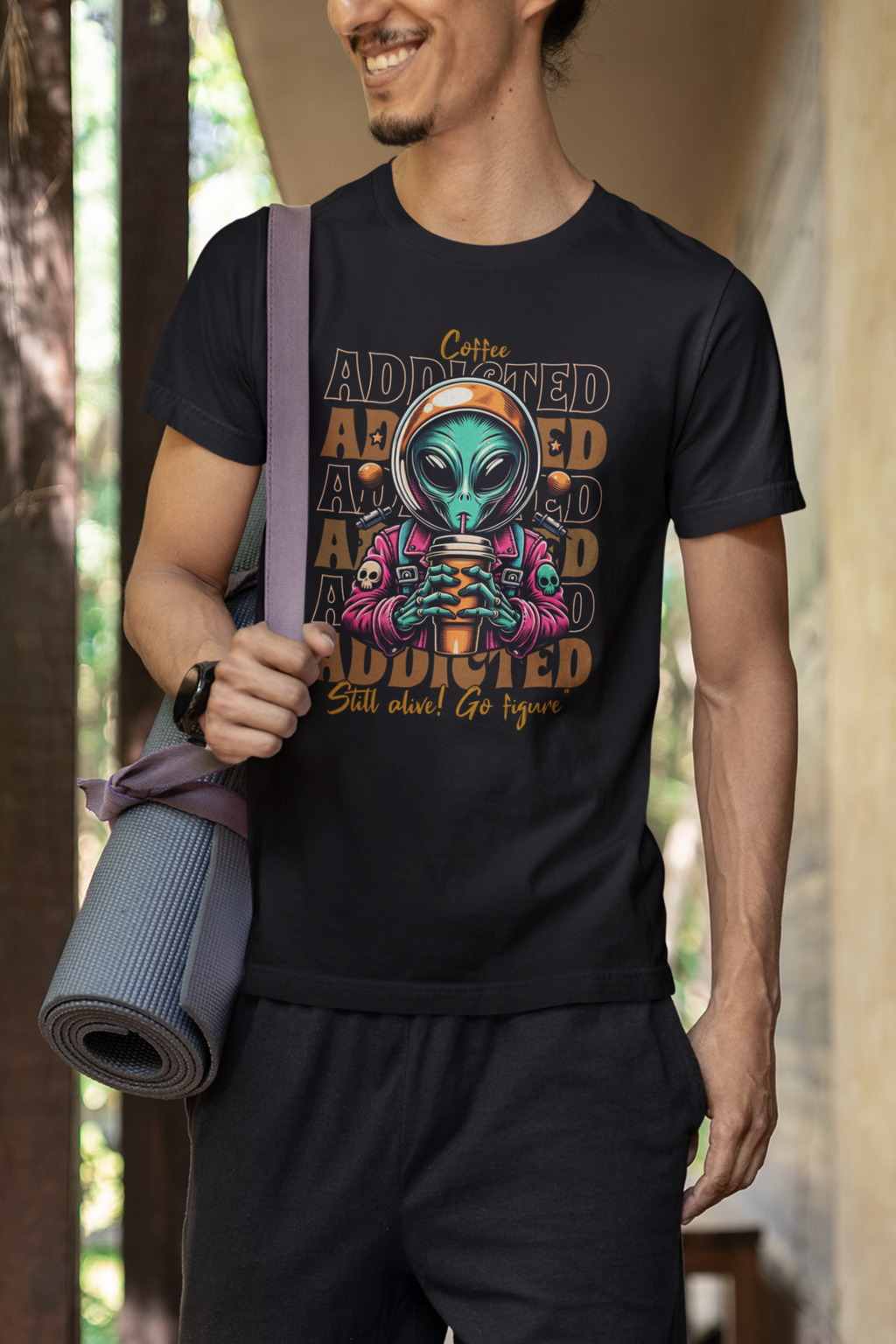 Alien Coffee Addicted T-Shirt — Funny Space Alien Coffee Tee