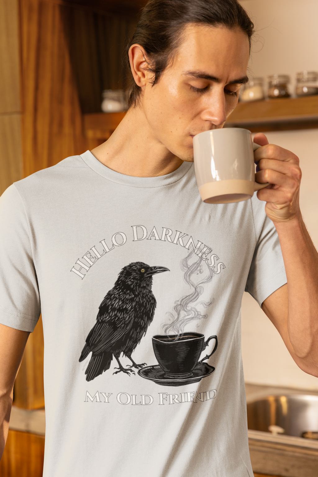 Hello Darkness My Old Friend Raven Coffee T‑Shirt