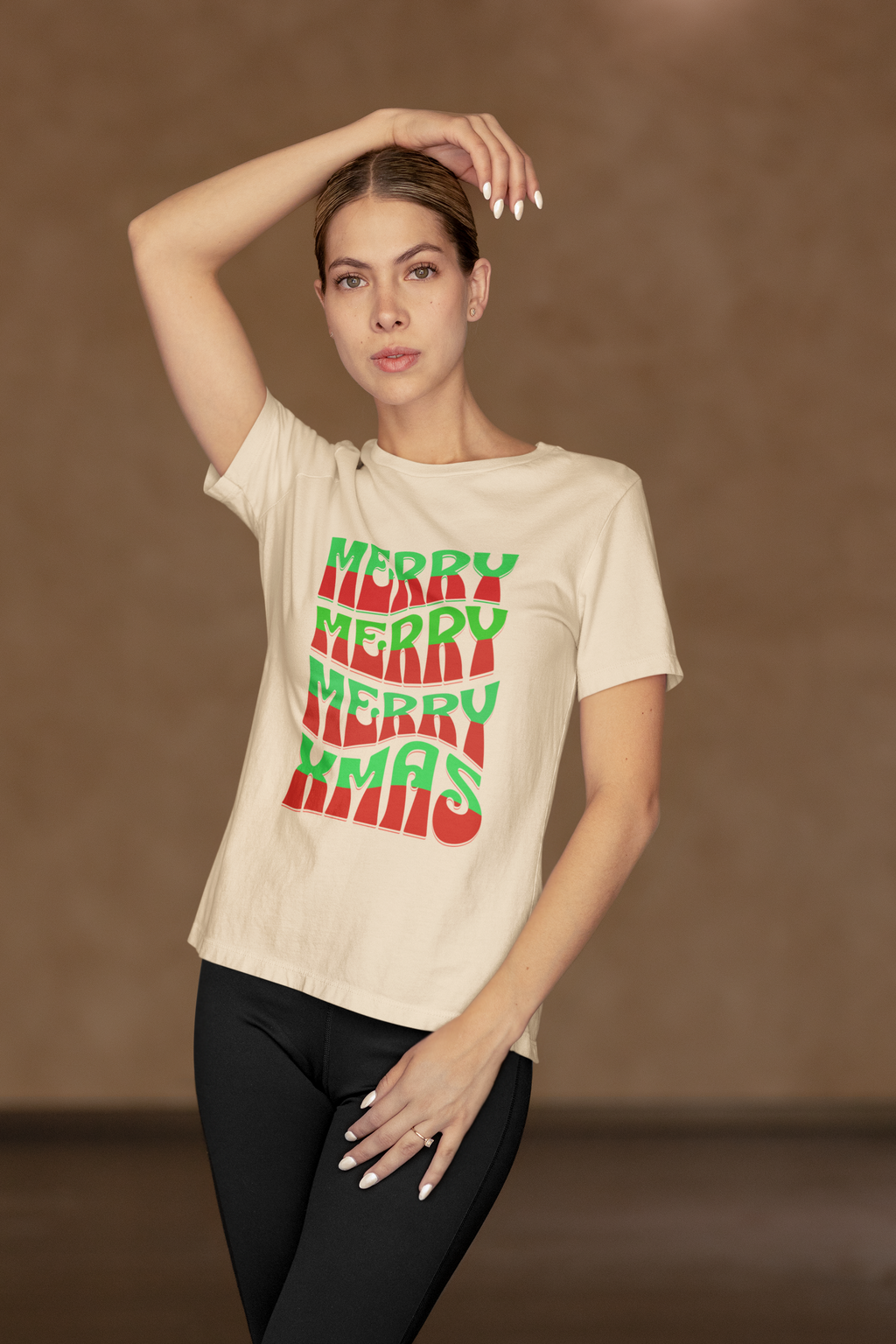 Merry Merry Merry Xmas T-Shirt — Retro Wavy Christmas Tee